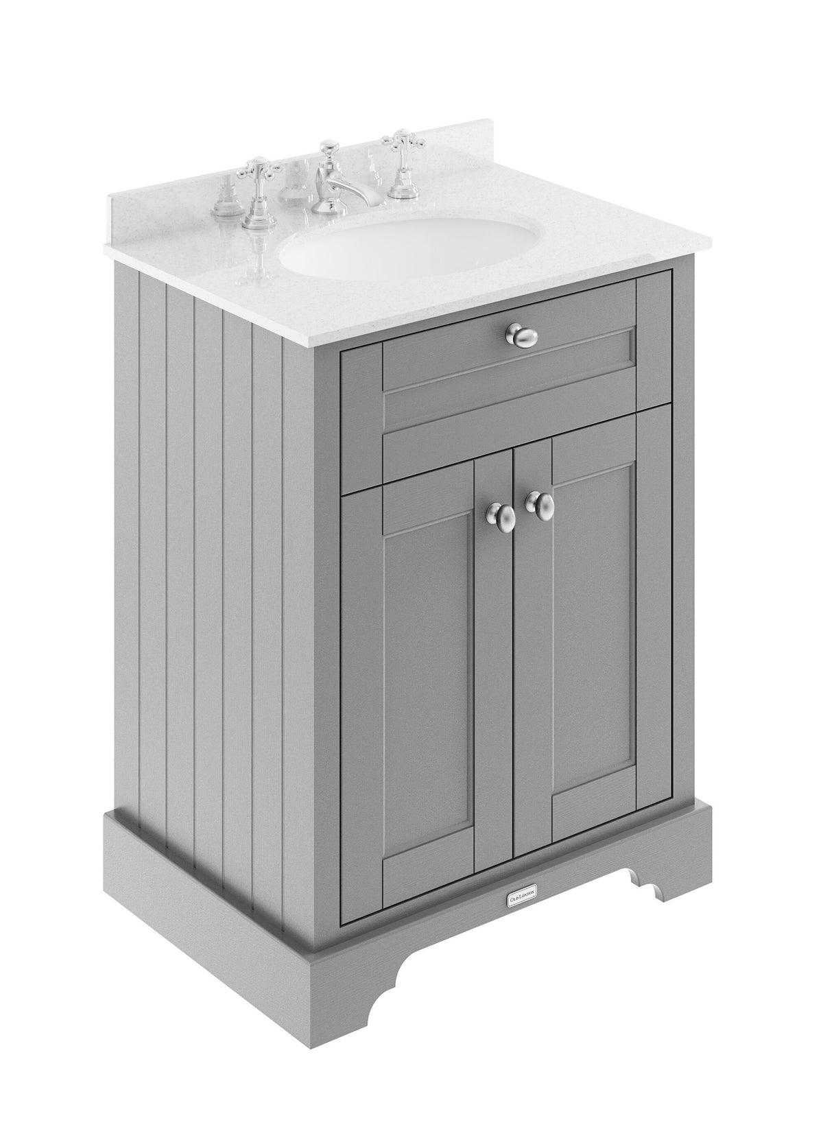 Old London 600mm 2 Door Floor Standing Cabinet With 3 Tap Holes Marble Basin