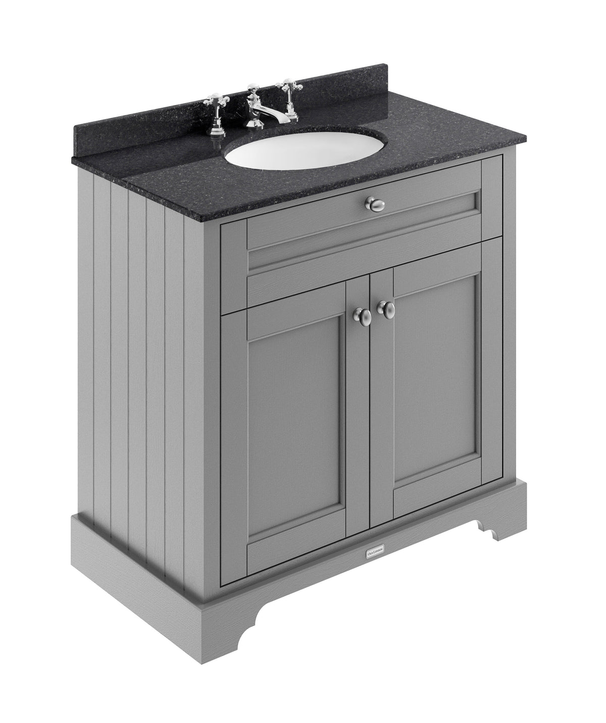 Old London 800mm 2 Door Floor Standing Cabinet With 3 Tap Holes Marble Basin