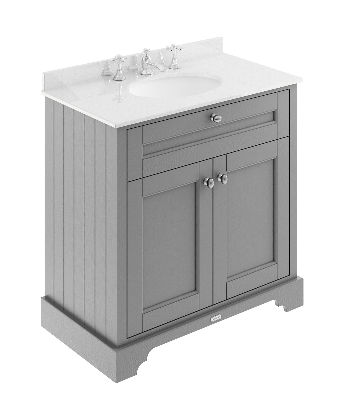 Old London 800mm 2 Door Floor Standing Cabinet With 3 Tap Holes Marble Basin