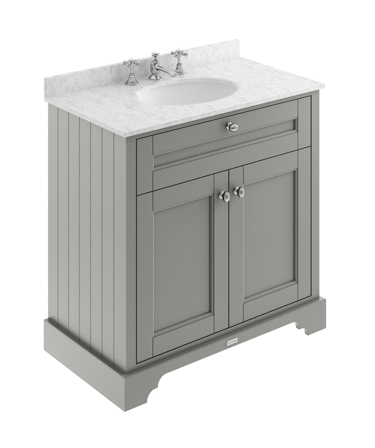 Old London 800mm 2 Door Floor Standing Cabinet With 3 Tap Holes Marble Basin