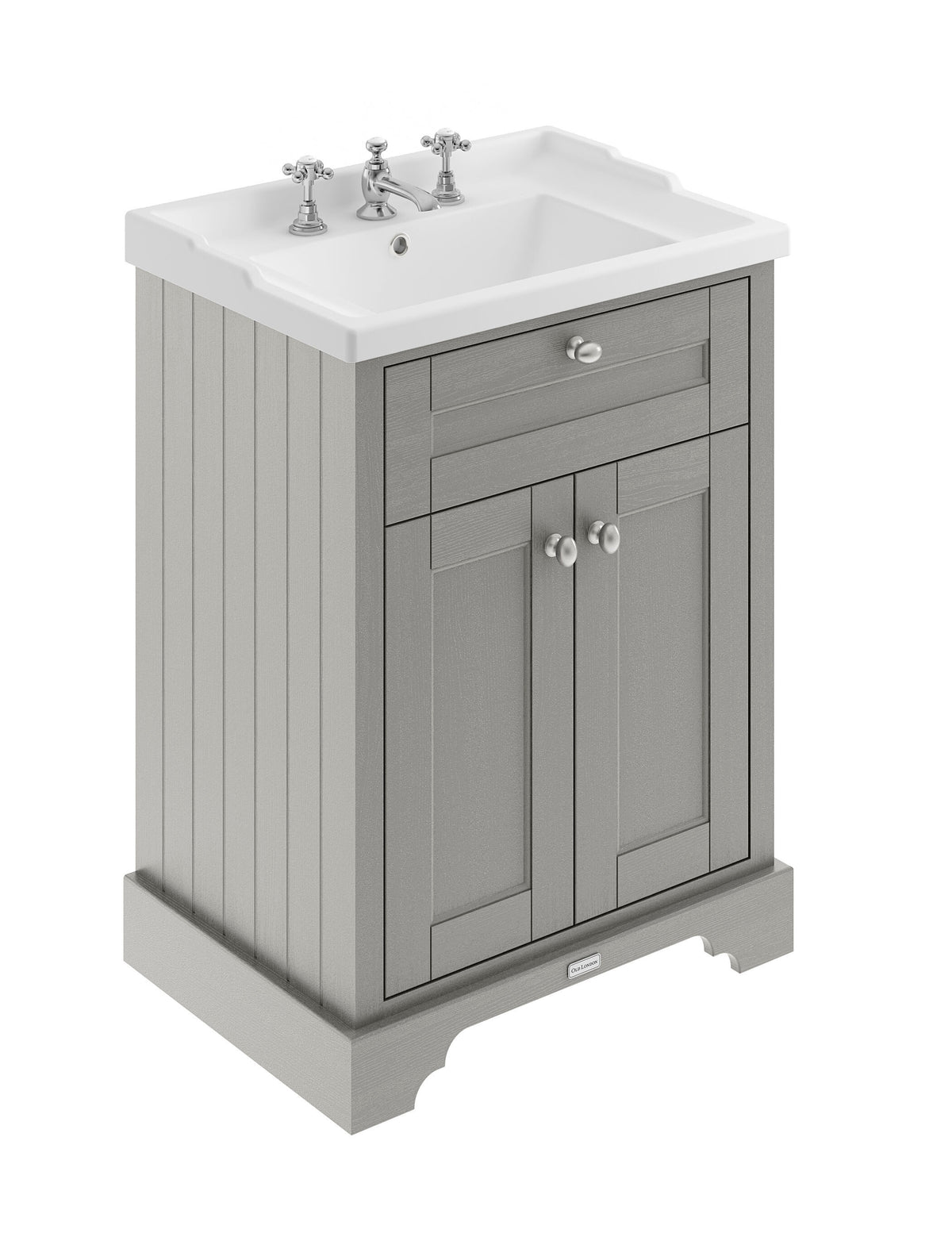 Old London 600mm 2 Door Floor Standing Cabinet With 3 Tap Holes Basin