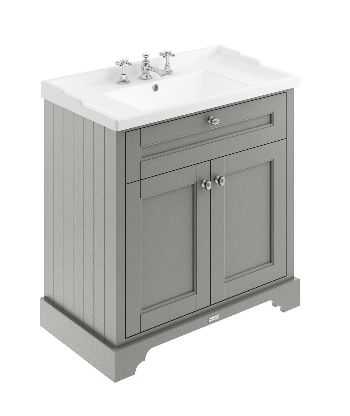 Old London 800mm 2 Door Floor Standing Cabinet With 3 Tap Holes Basin