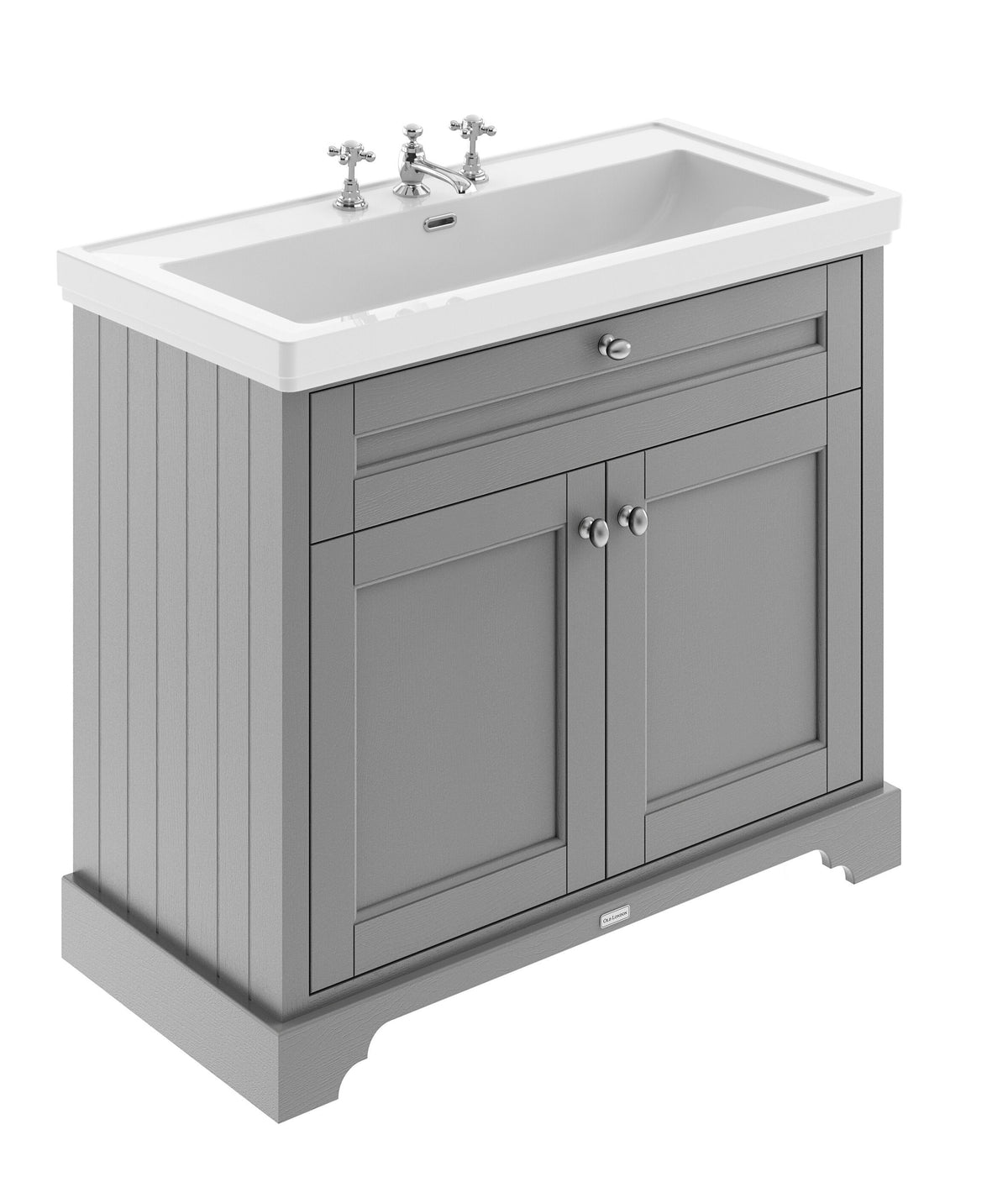 Old London 1000mm 2 Door Floor Standing Vanity Unit With 3 Tap Holes Fireclay Basin