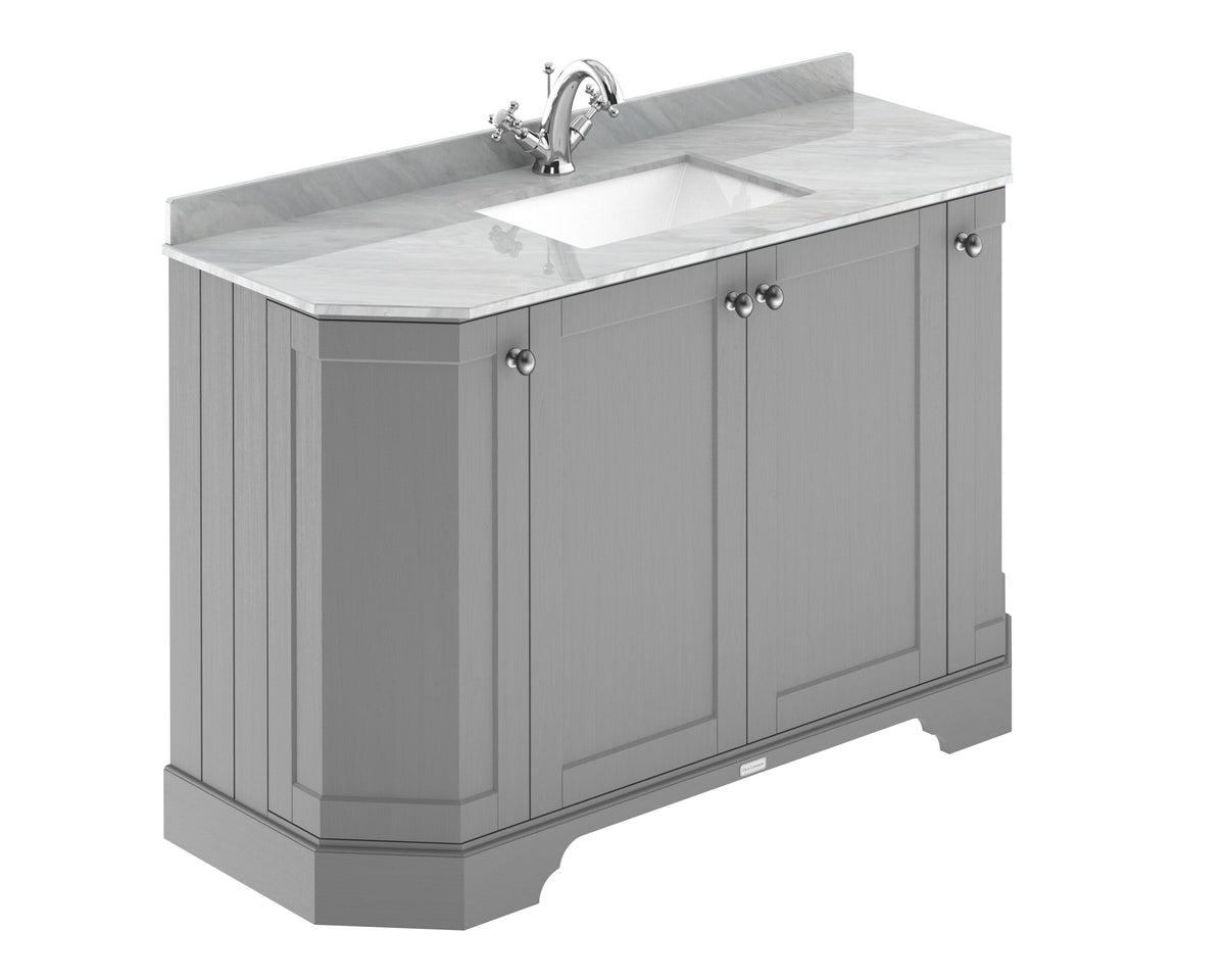 Old London 1200mm 4 Door Floor Standing Angled Vanity Unit With 1 Tap Hole Grey Marble Basin
