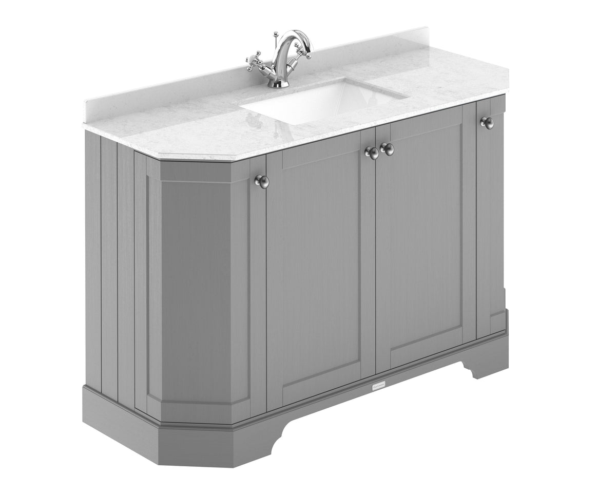 Old London 1200mm 4 Door Floor Standing Angled Vanity Unit With 1 Tap Hole White Marble Basin