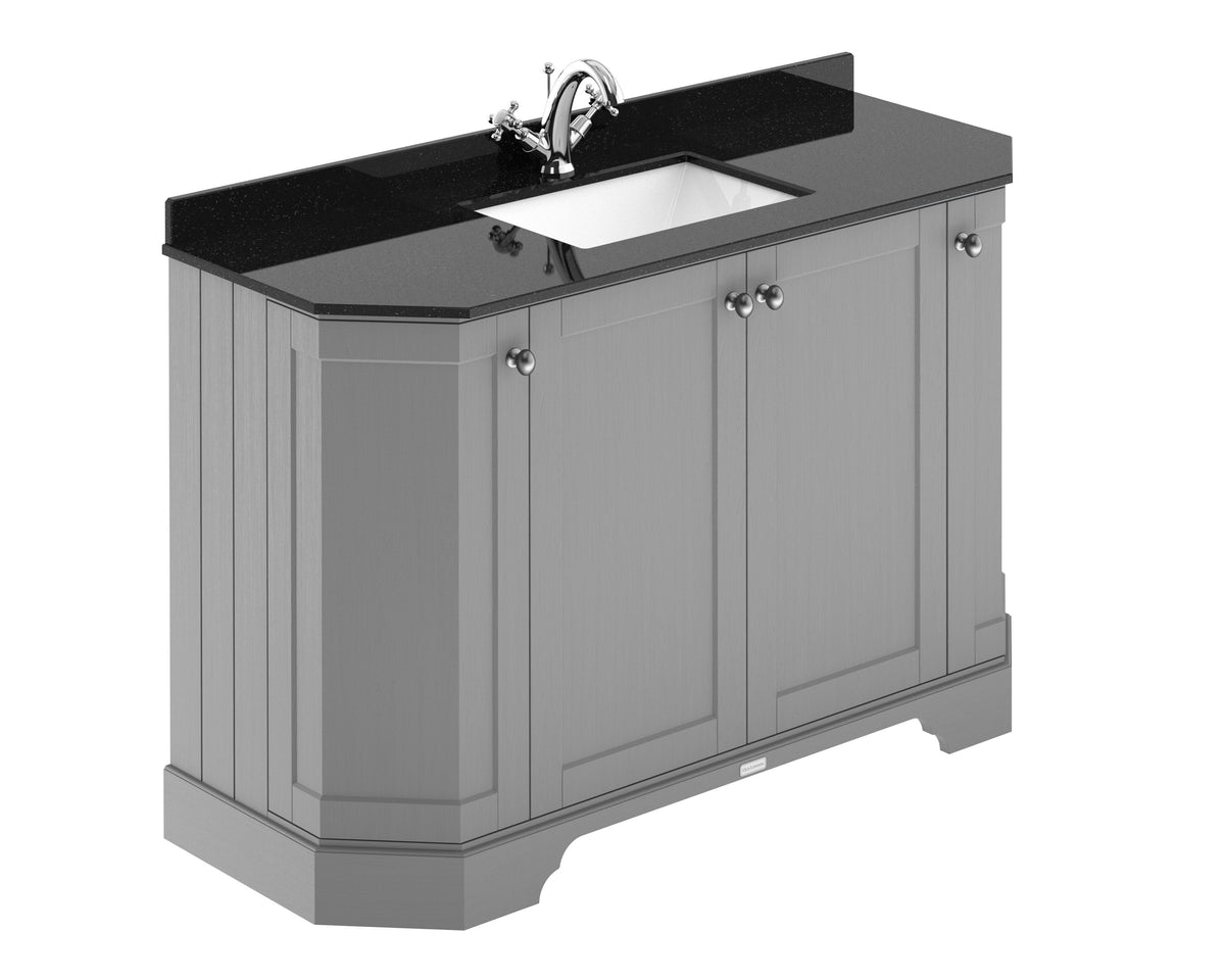 Old London 1200mm 4 Door Floor Standing Angled Vanity Unit With 1 Tap Hole Black Marble Basin