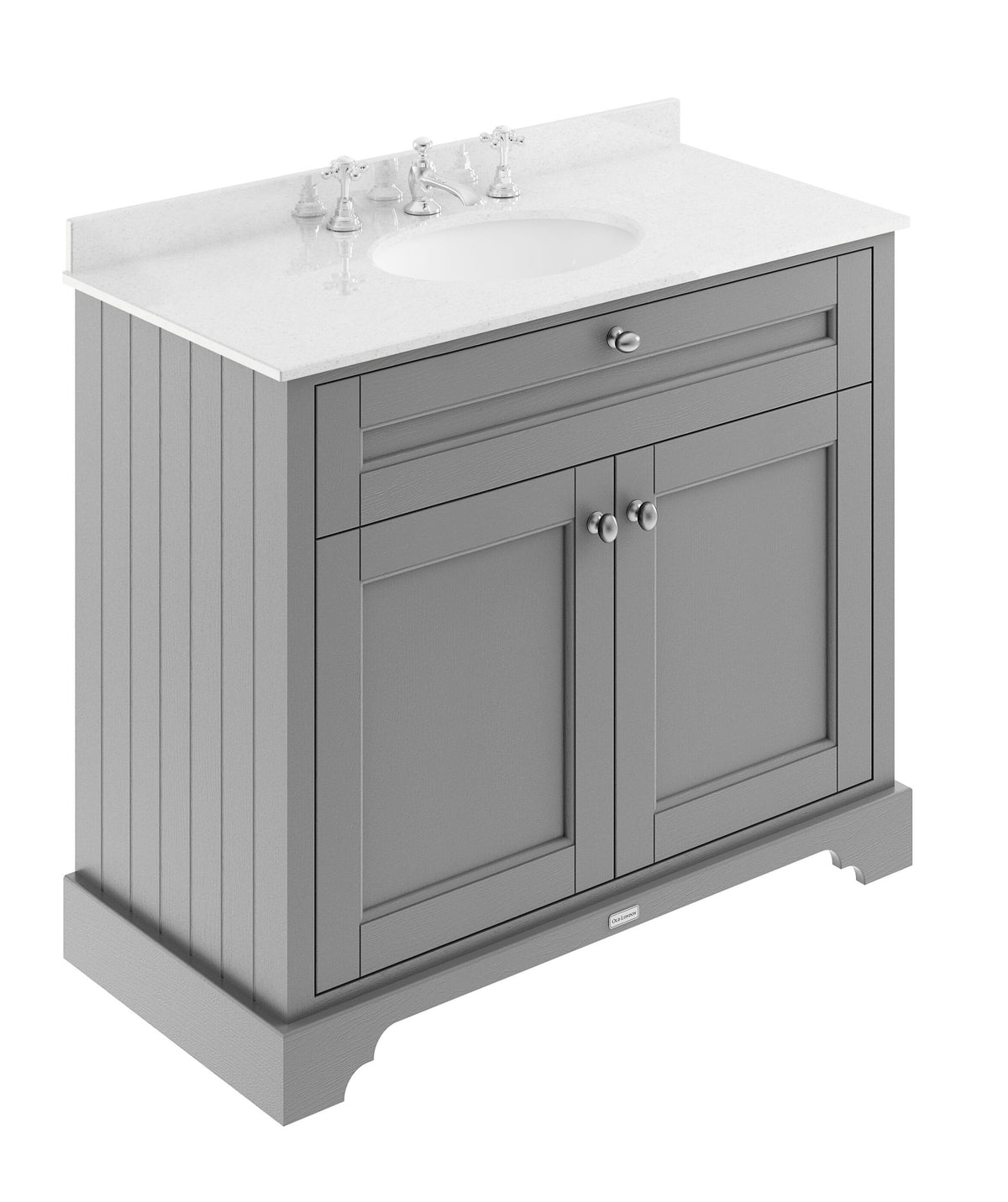Old London 1000mm 2 Door Floor Standing Cabinet With 3 Tap Holes Marble Basin