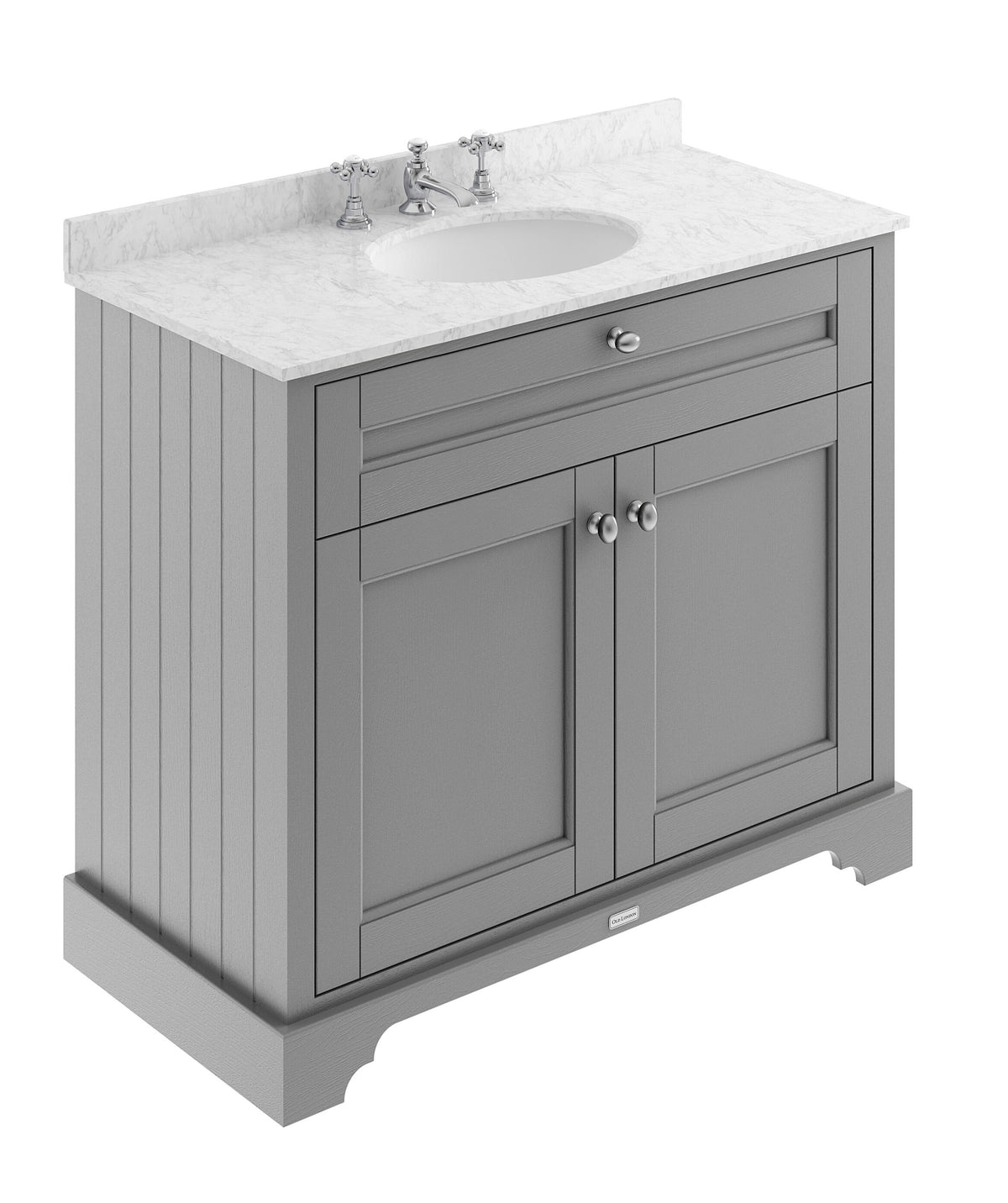 Old London 1000mm 2 Door Floor Standing Cabinet With 3 Tap Holes Marble Basin