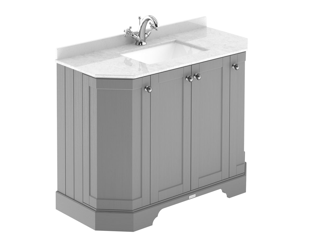 Old London 1000mm 4 Door Floor Standing Angled Vanity Unit With 1 Tap Hole Marble Basin