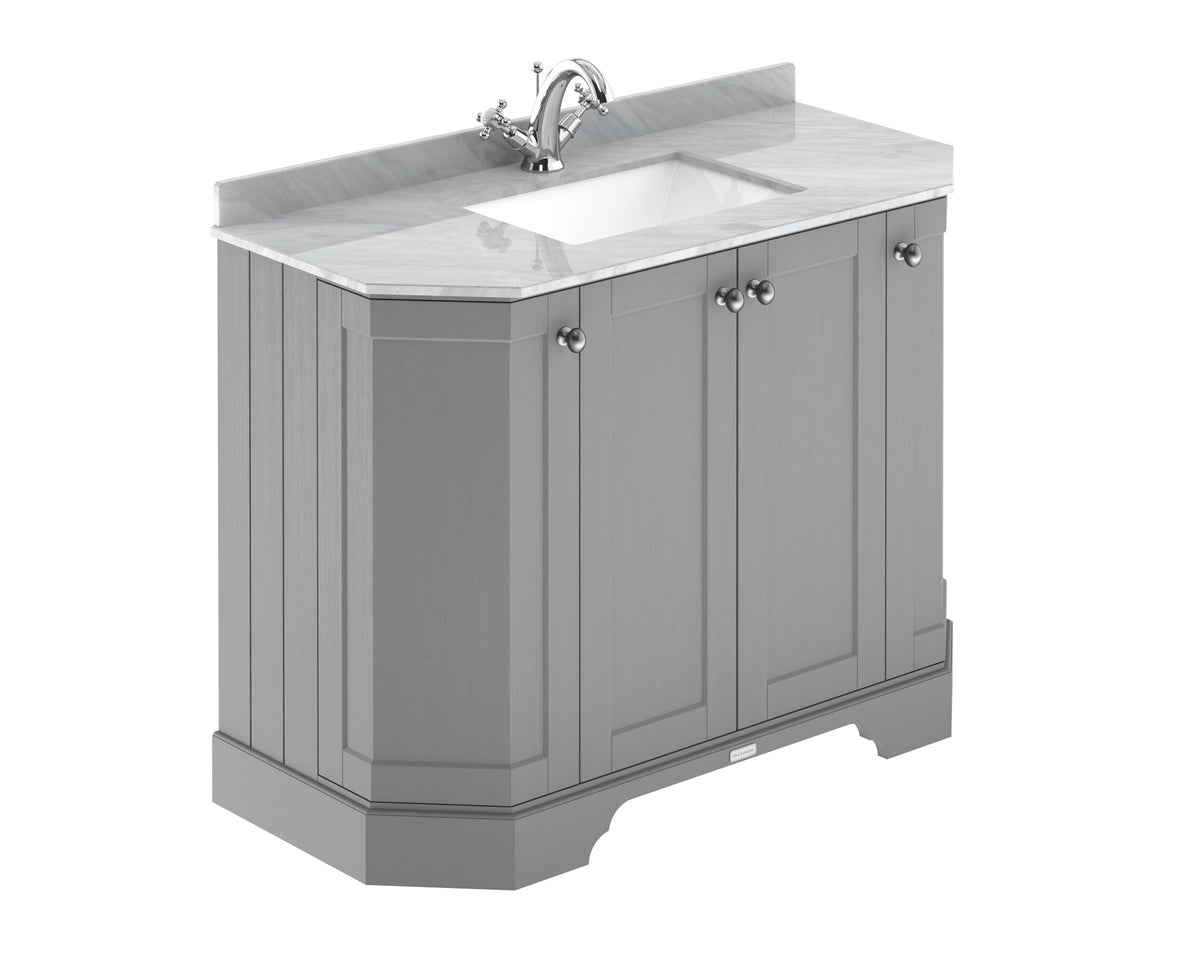 Old London 1000mm 4 Door Floor Standing Angled Vanity Unit With 1 Tap Hole Marble Basin