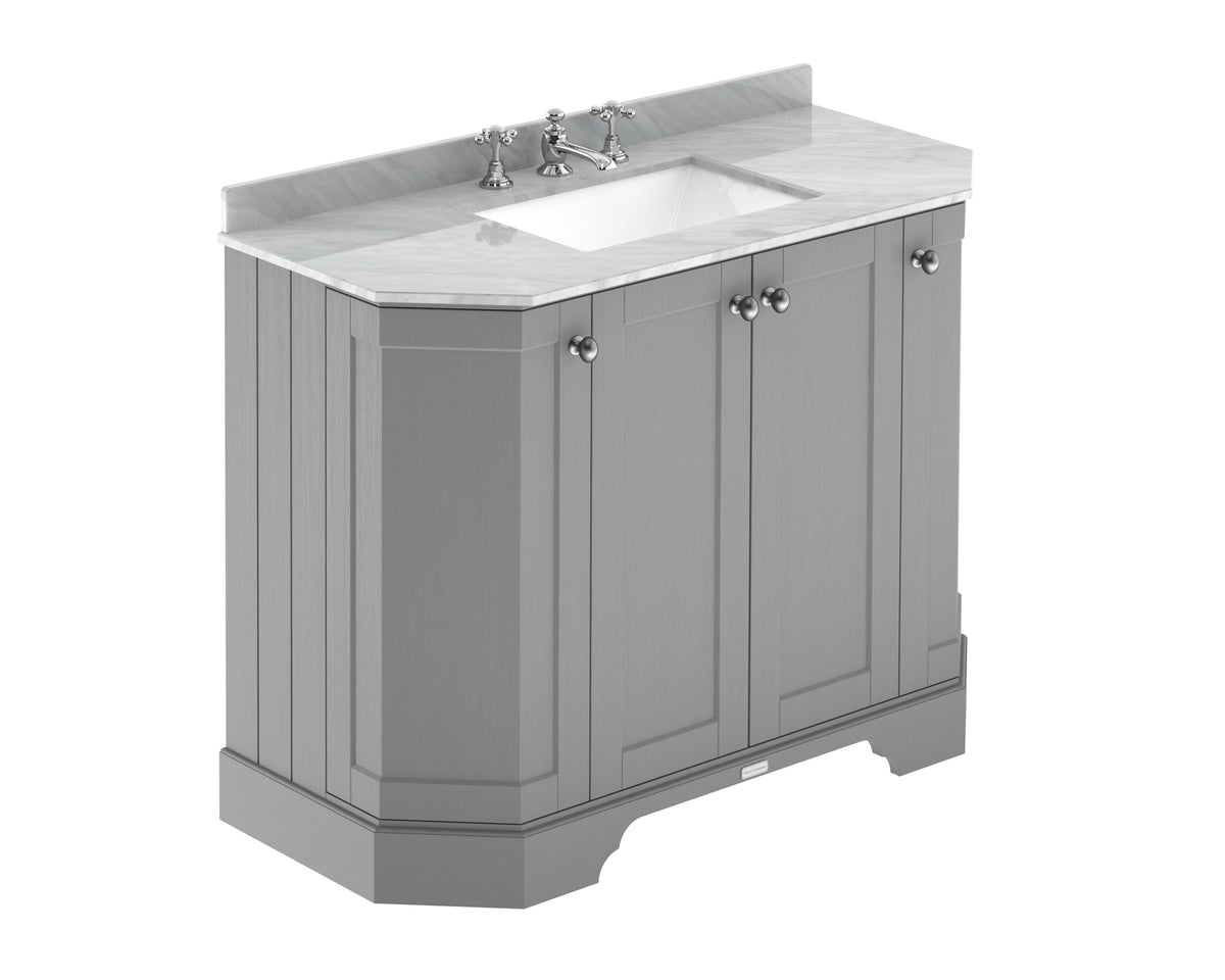 Old London 1000mm 4 Door Floor Standing Angled Vanity Unit With 3 Tap Holes Marble Basin