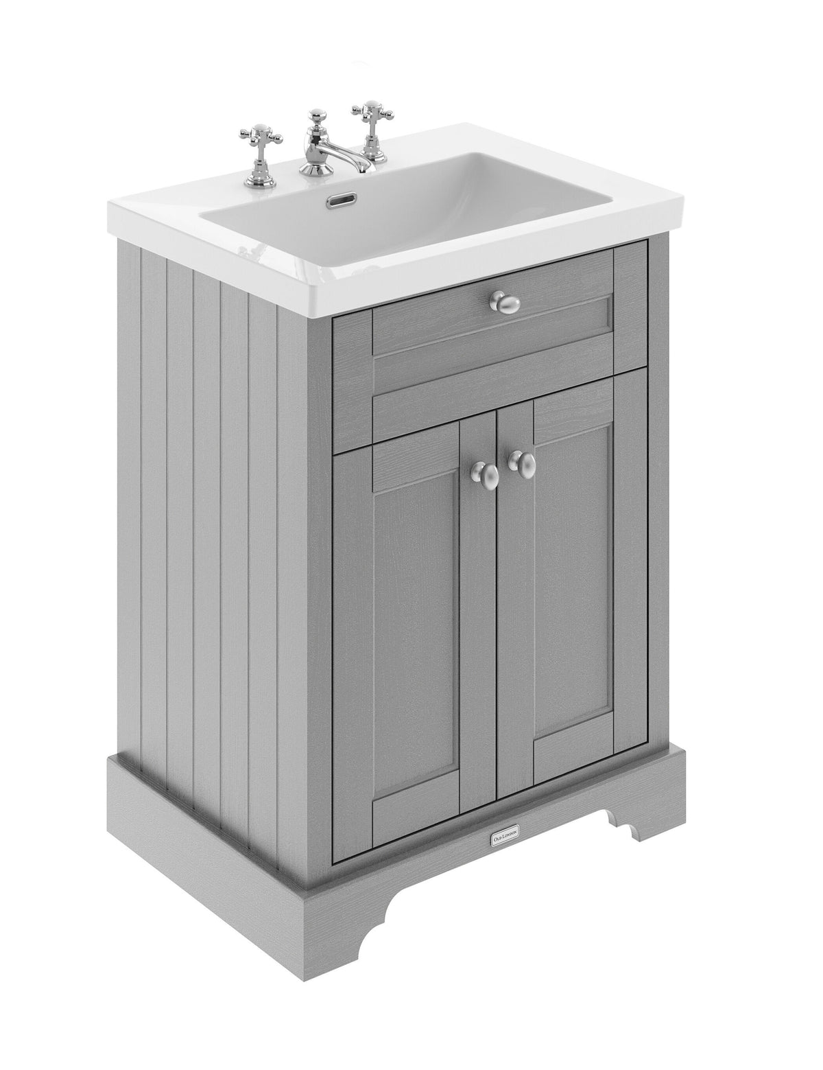 Old London 600mm 2 Door Floor Standing Vanity Unit With 3 Tap Holes Fireclay Basin