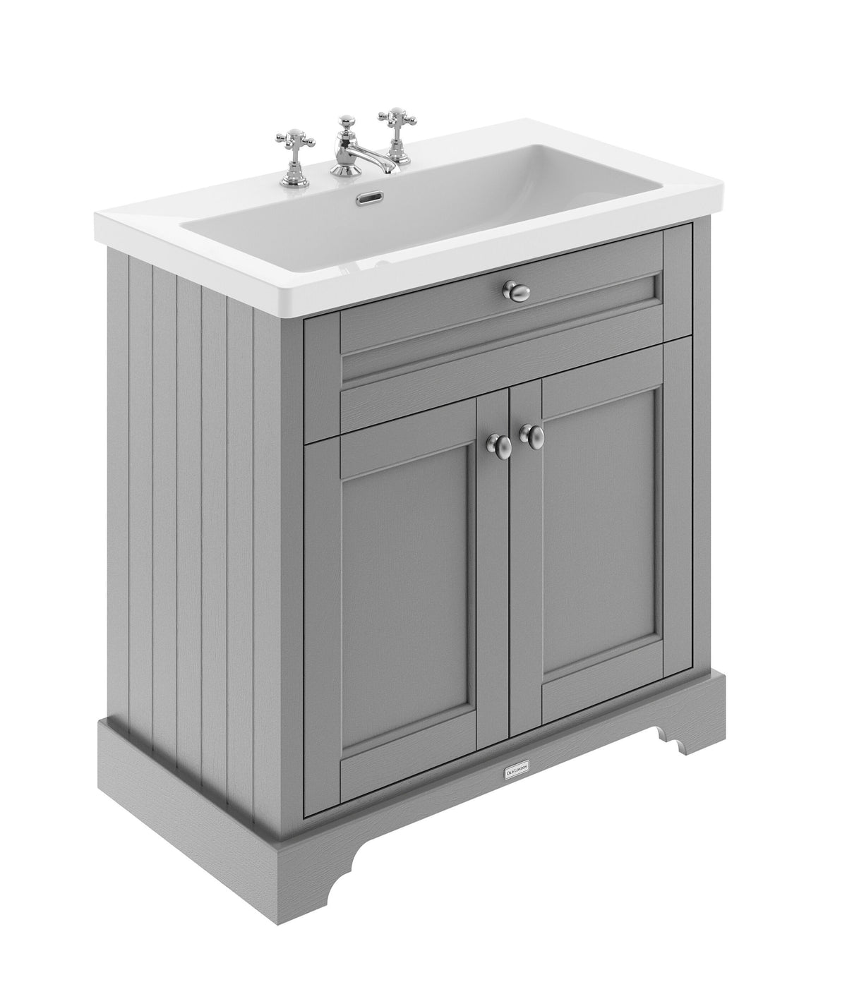 Old London 800mm 2 Door Floor Standing Vanity Unit With 3 Tap Holes Fireclay Basin