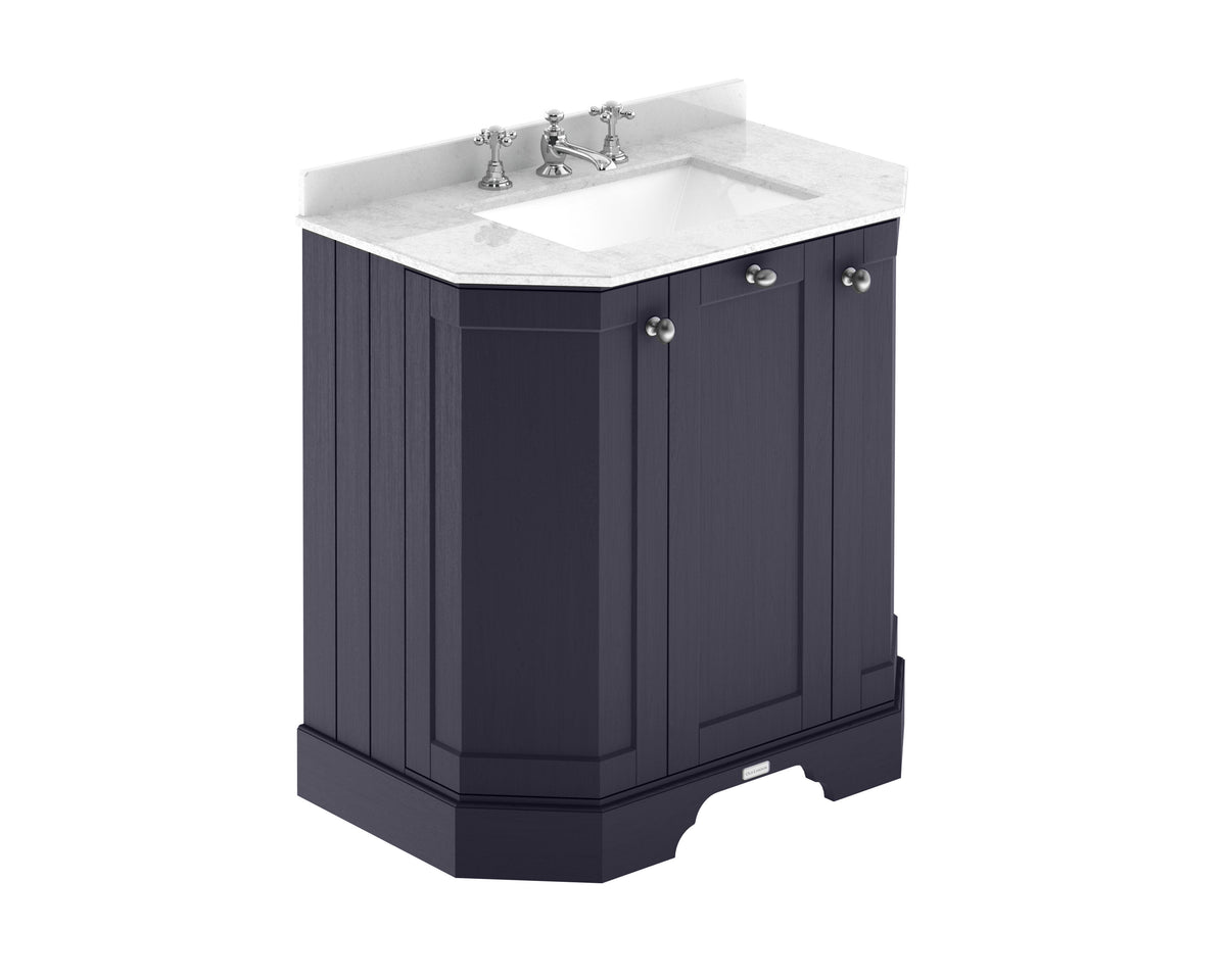 Old London 750mm 3 Door Floor Standing Angled Vanity Unit With 3 Tap Holes Marble Basin