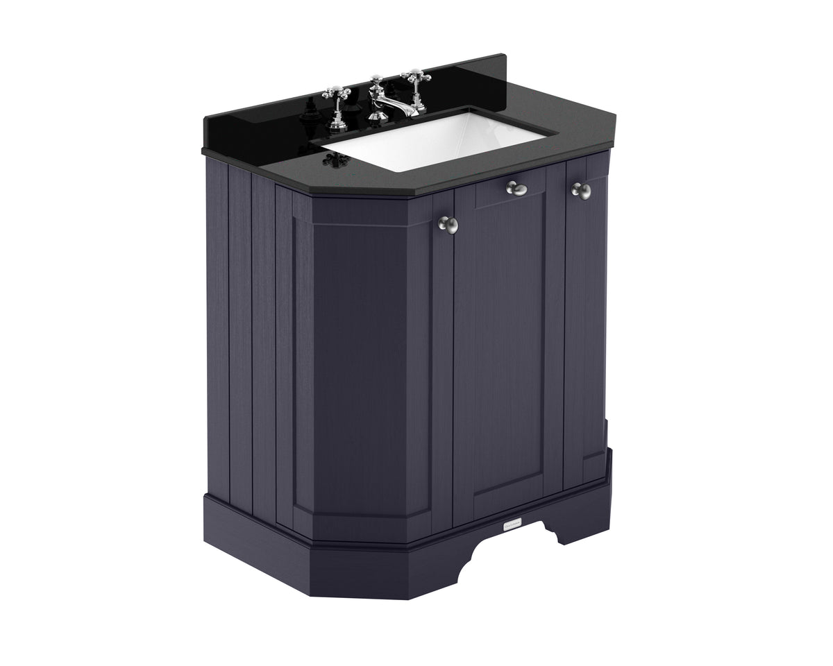 Old London 750mm 3 Door Floor Standing Angled Vanity Unit With 3 Tap Holes Marble Basin
