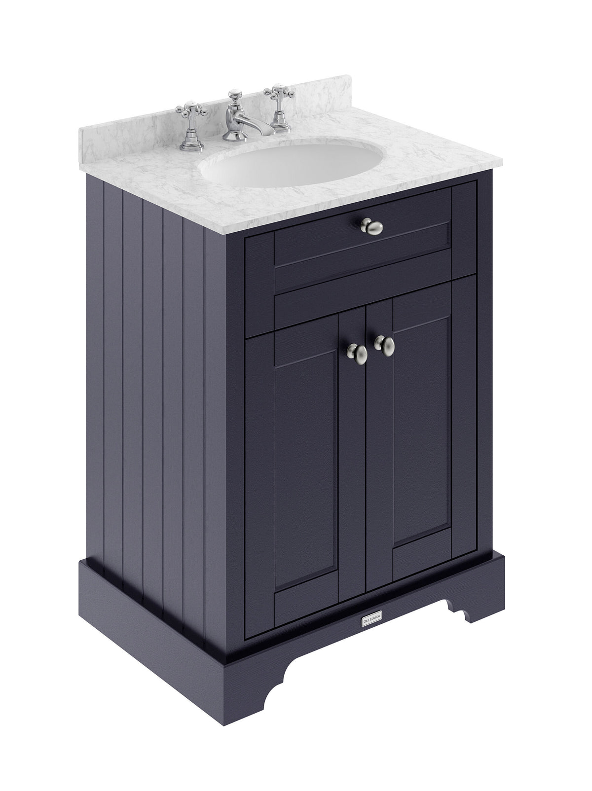 Old London 600mm 2 Door Floor Standing Cabinet With 3 Tap Holes Marble Basin