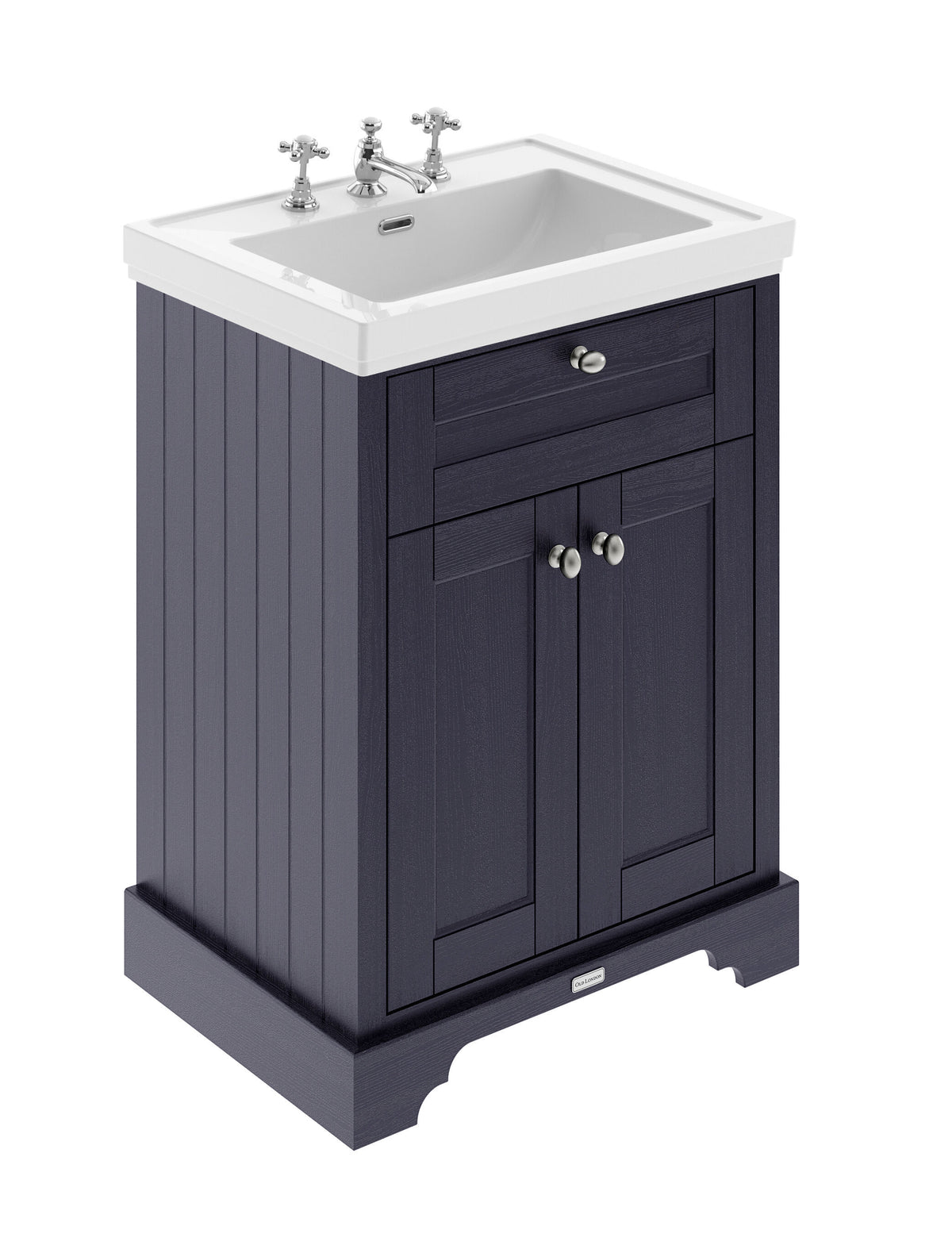 Old London 600mm 2 Door Floor Standing Vanity Unit With 3 Tap Holes Basin