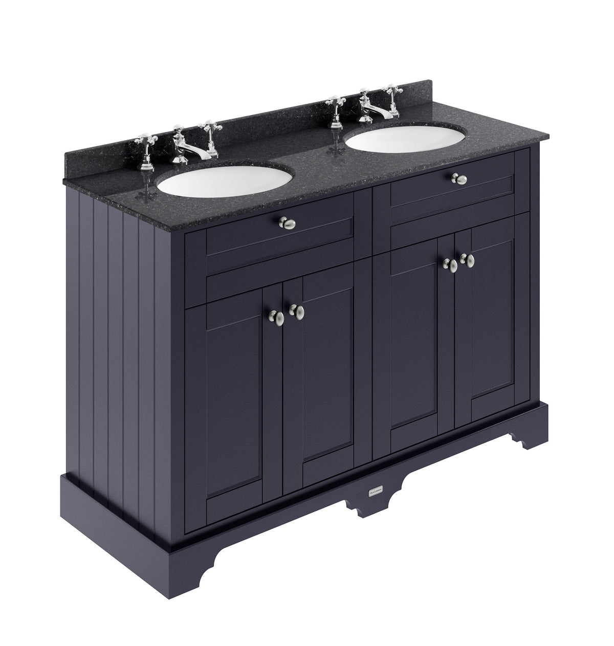 Old London 1200mm 4 Door Floor Standing Cabinet With 6 Tap Holes Twin Black Marble Basin