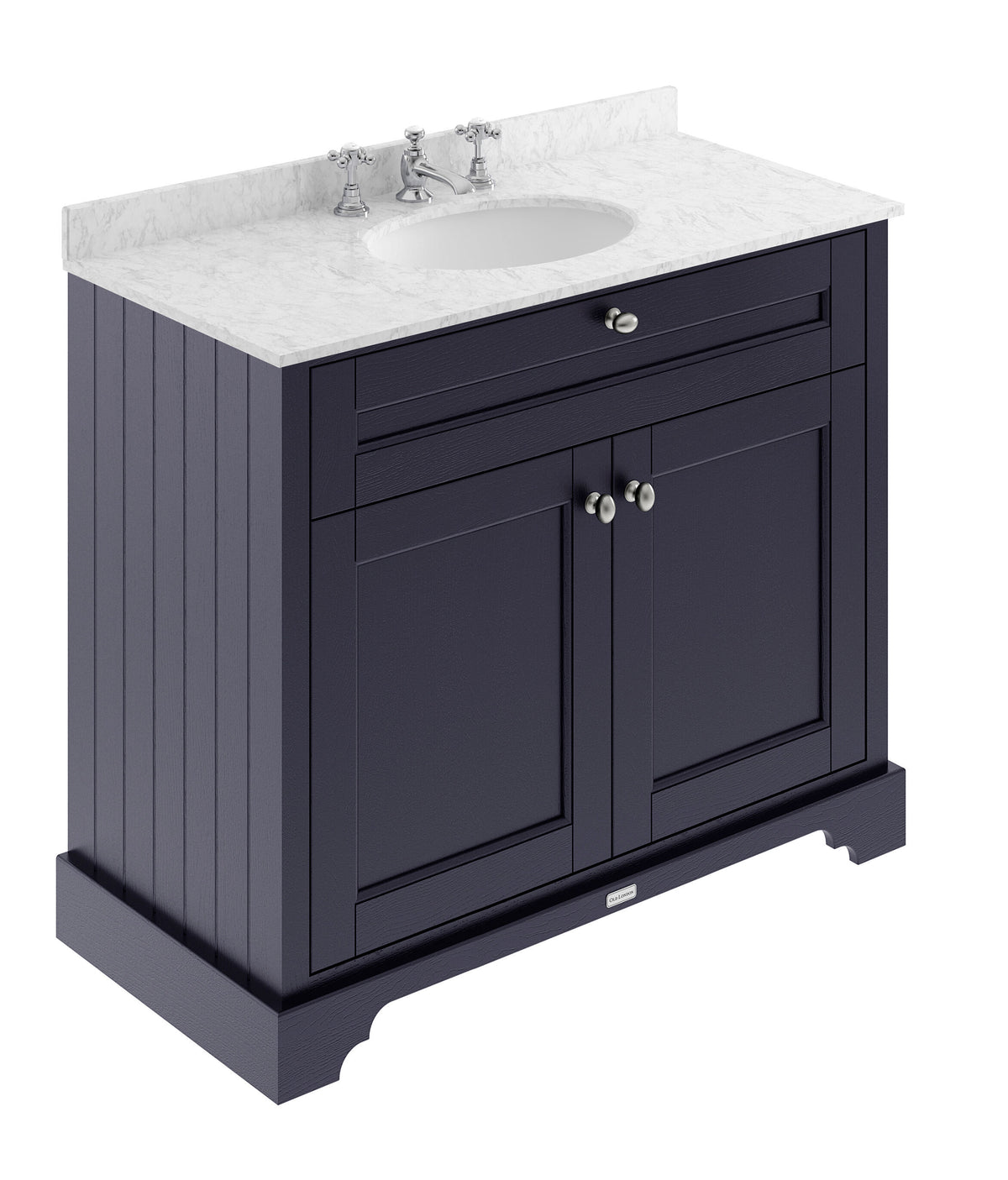 Old London 1000mm 2 Door Floor Standing Cabinet With 3 Tap Holes Marble Basin