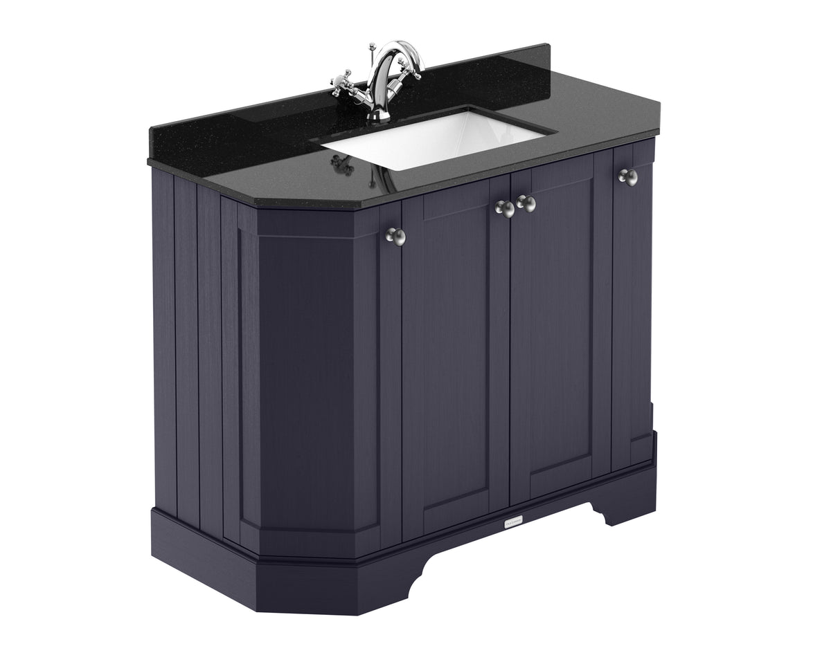 Old London 1000mm 4 Door Floor Standing Angled Vanity Unit With 1 Tap Hole Marble Basin