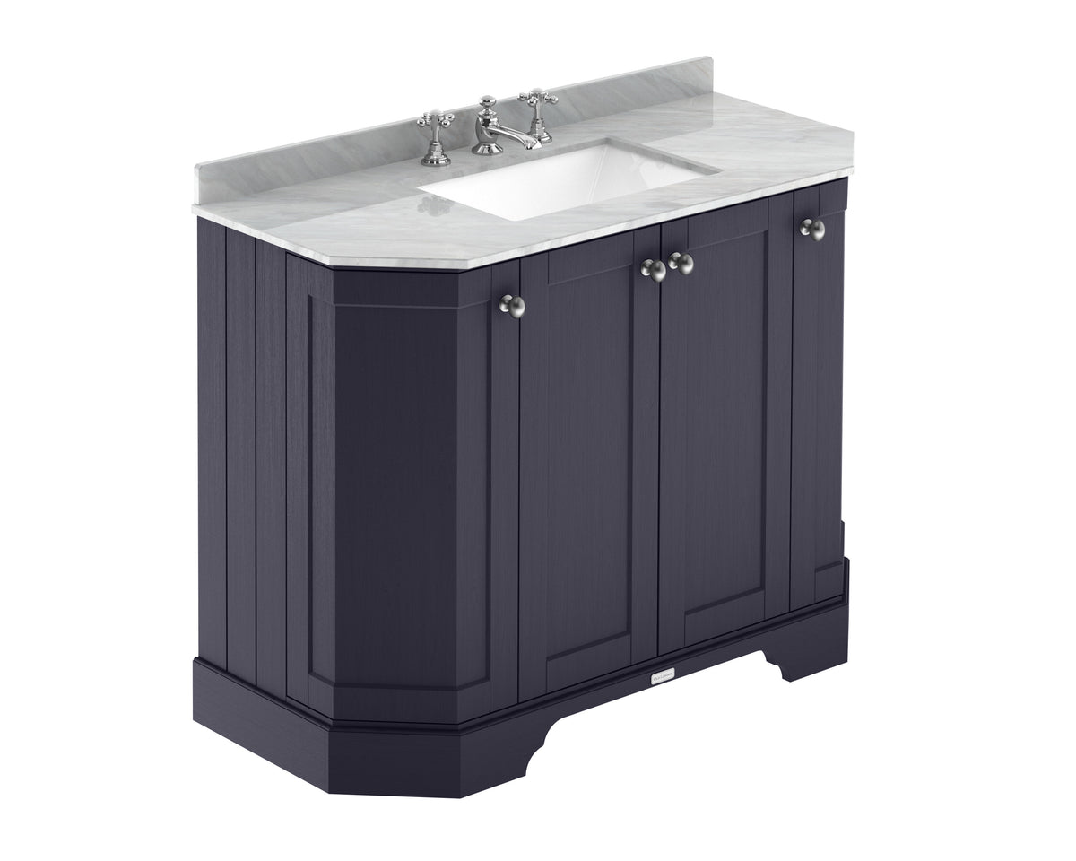 Old London 1000mm 4 Door Floor Standing Angled Vanity Unit With 3 Tap Holes Marble Basin