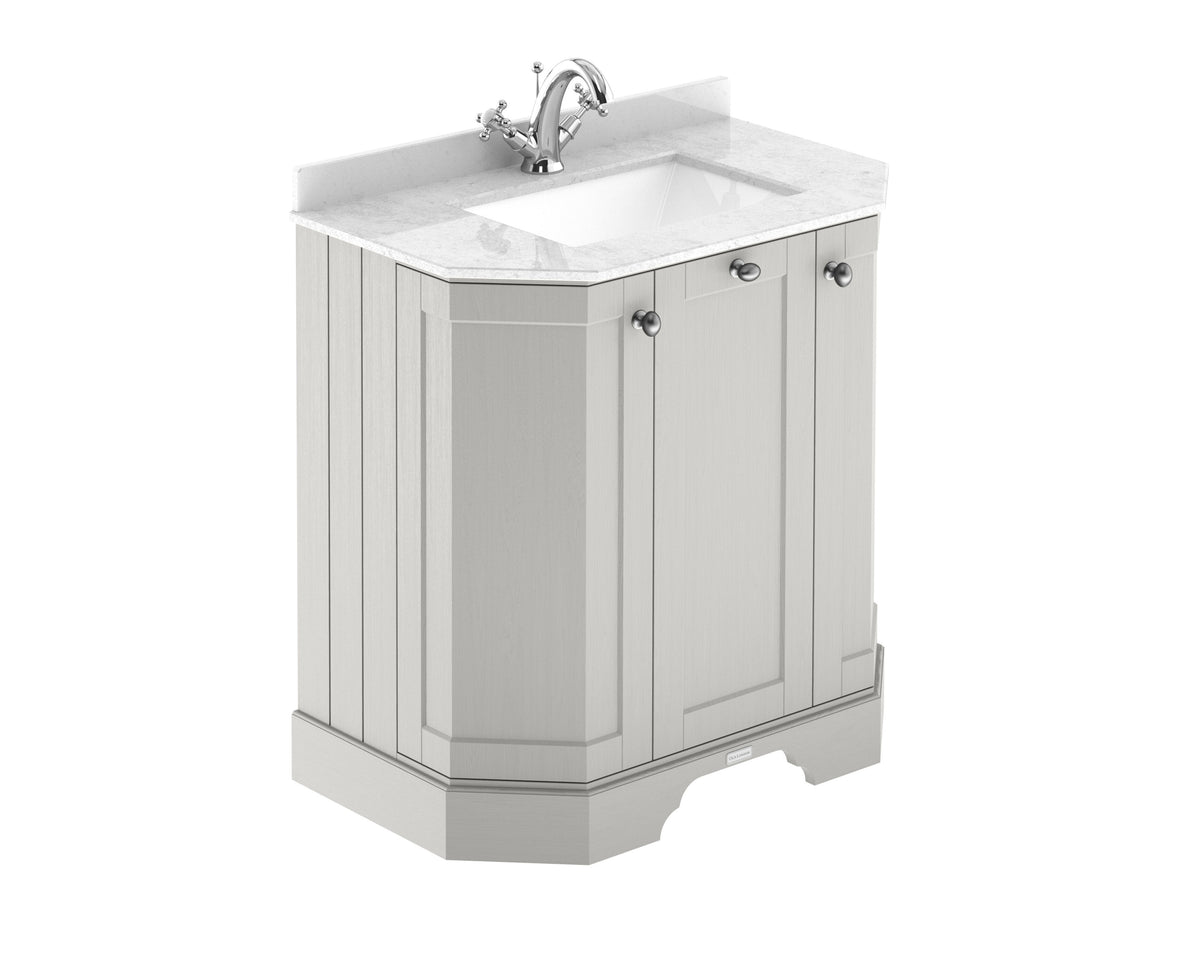 Old London 750mm 3 Door Floor Standing Angled Vanity Unit With 1 Tap Hole Marble Basin