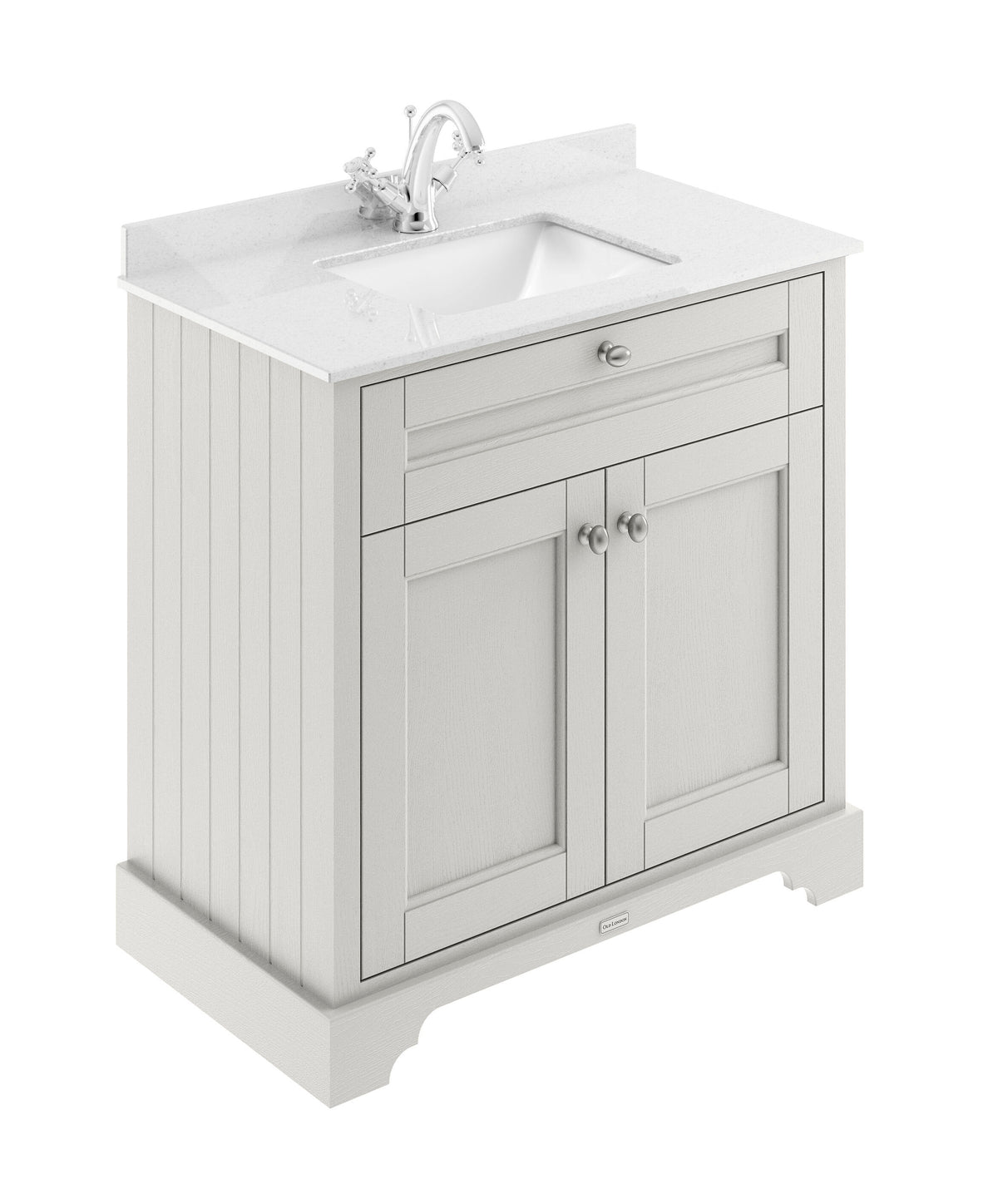 Old London 800mm 2 Door Floor Standing Cabinet With 1 Tap Hole Marble Basin