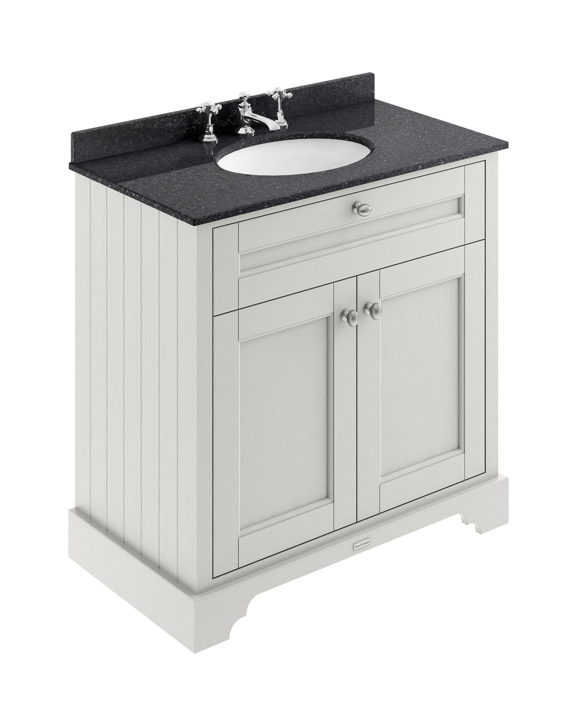 Old London 800mm 2 Door Floor Standing Cabinet With 3 Tap Holes Marble Basin