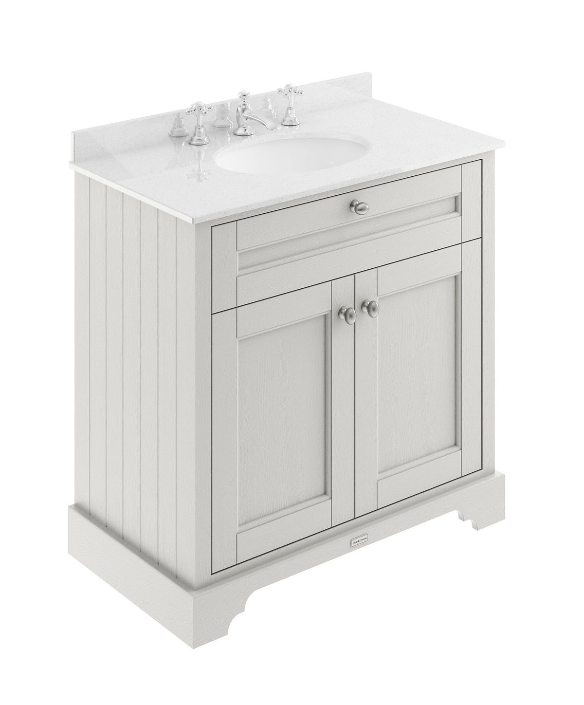 Old London 800mm 2 Door Floor Standing Cabinet With 3 Tap Holes Marble Basin