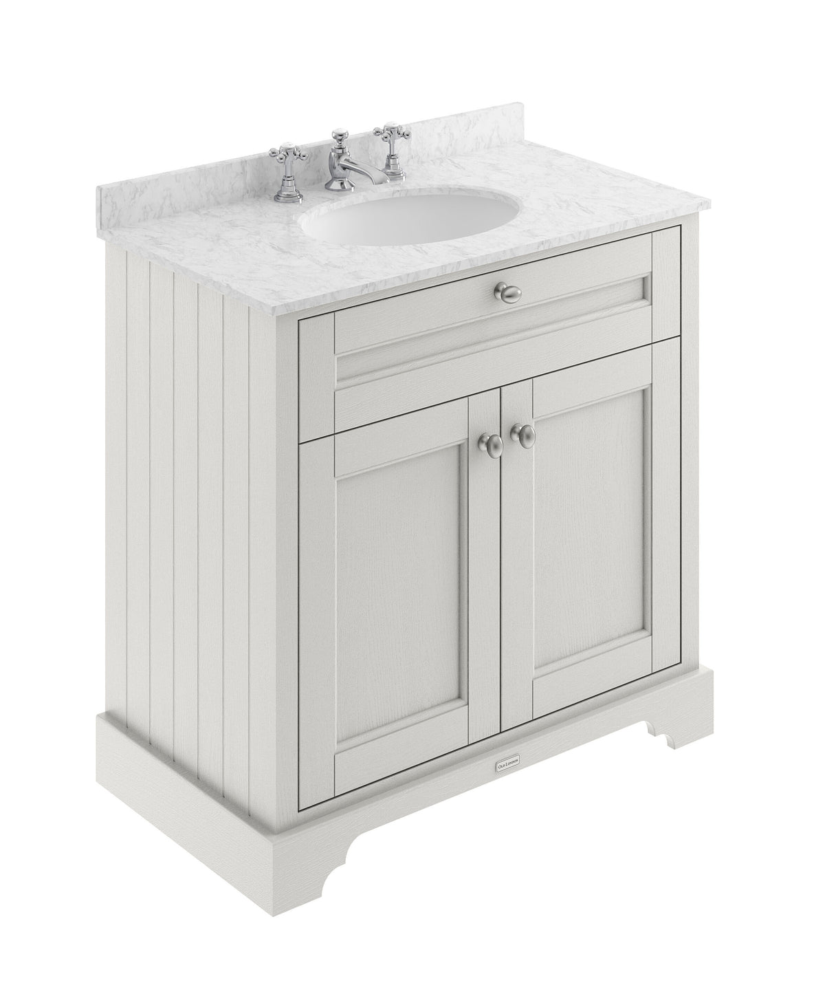 Old London 800mm 2 Door Floor Standing Cabinet With 3 Tap Holes Marble Basin