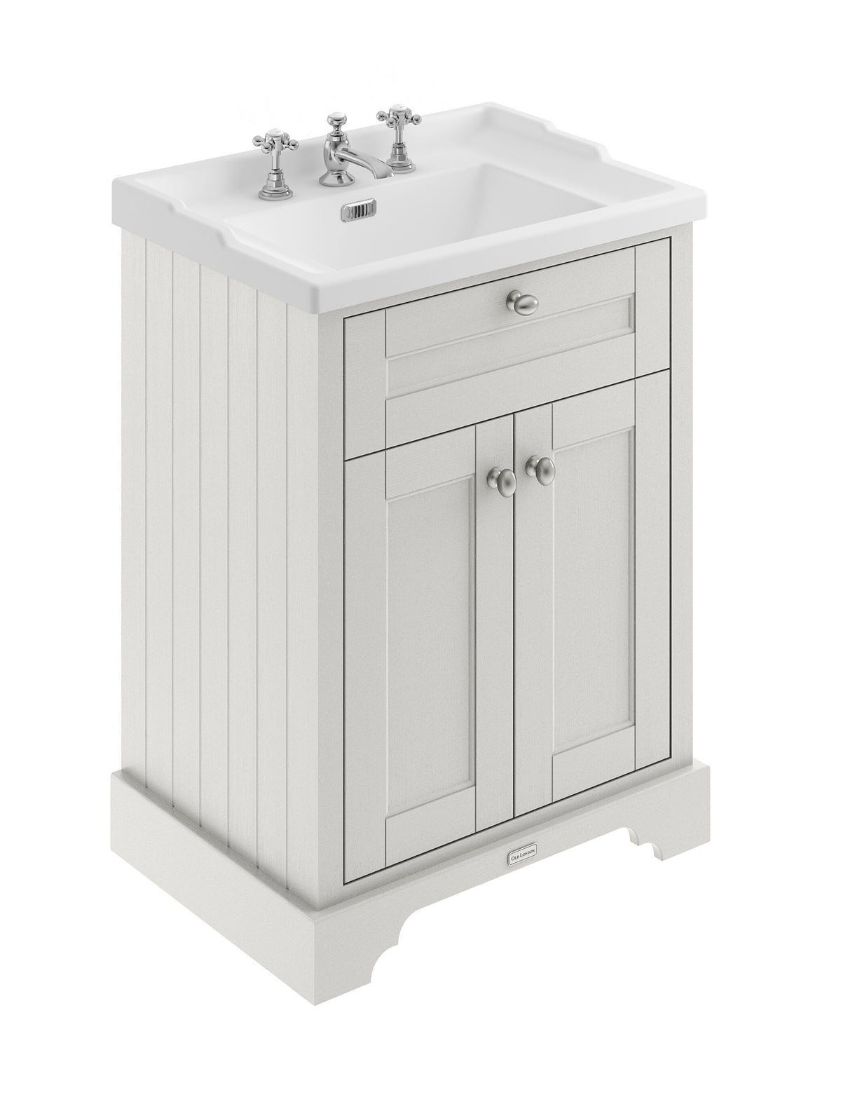 Old London 600mm 2 Door Floor Standing Cabinet With 3 Tap Holes Basin