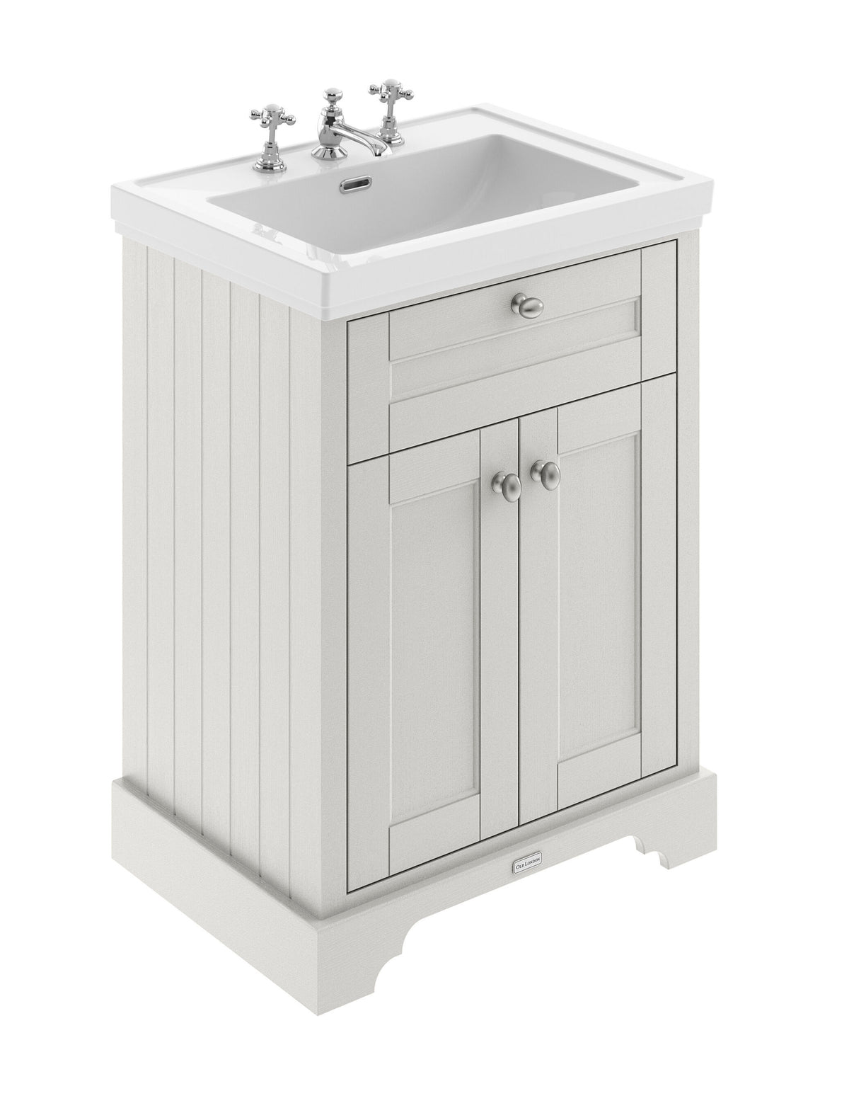 Old London 600mm 2 Door Floor Standing Vanity Unit With 3 Tap Holes Basin