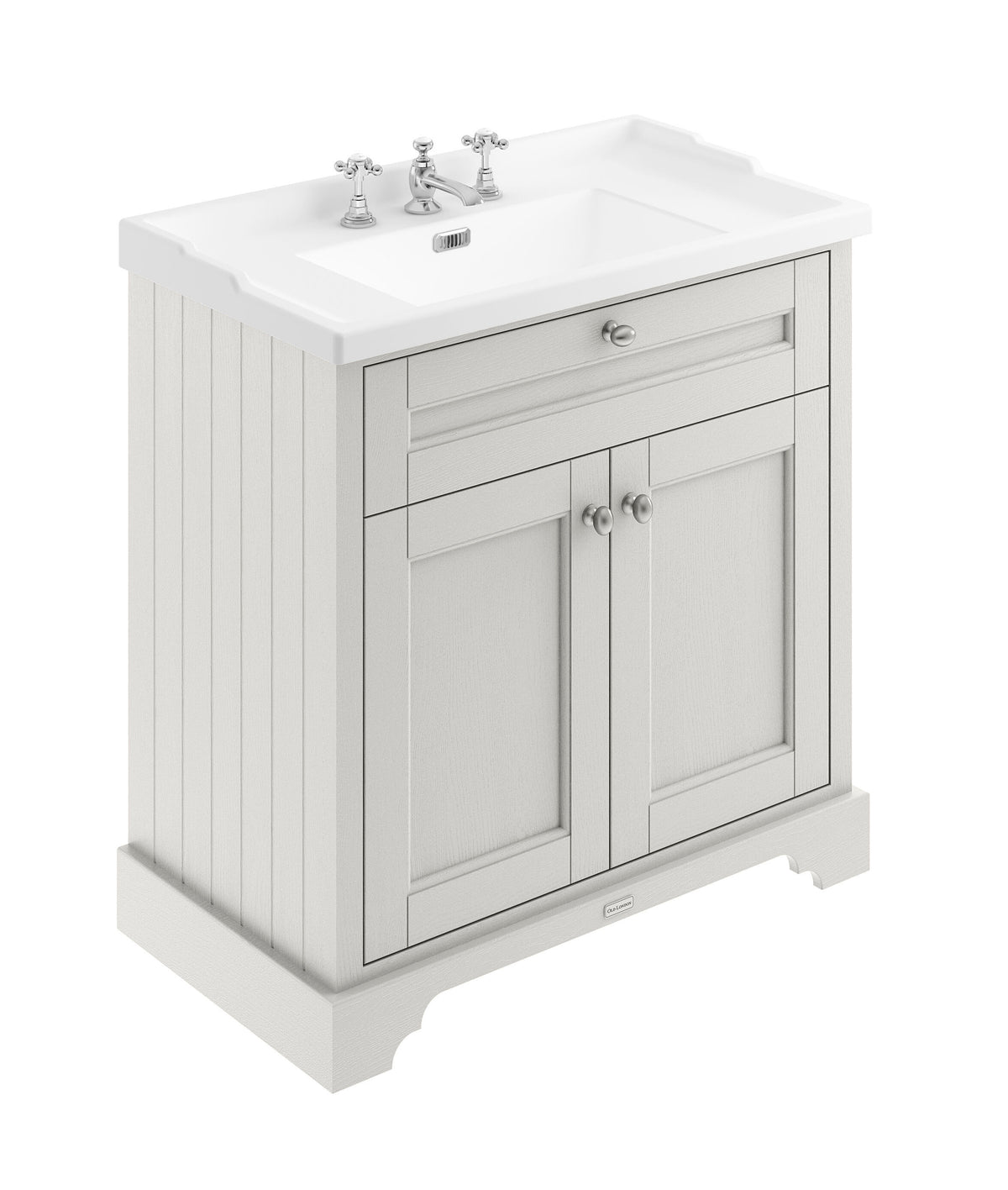 Old London 800mm 2 Door Floor Standing Cabinet With 3 Tap Holes Basin