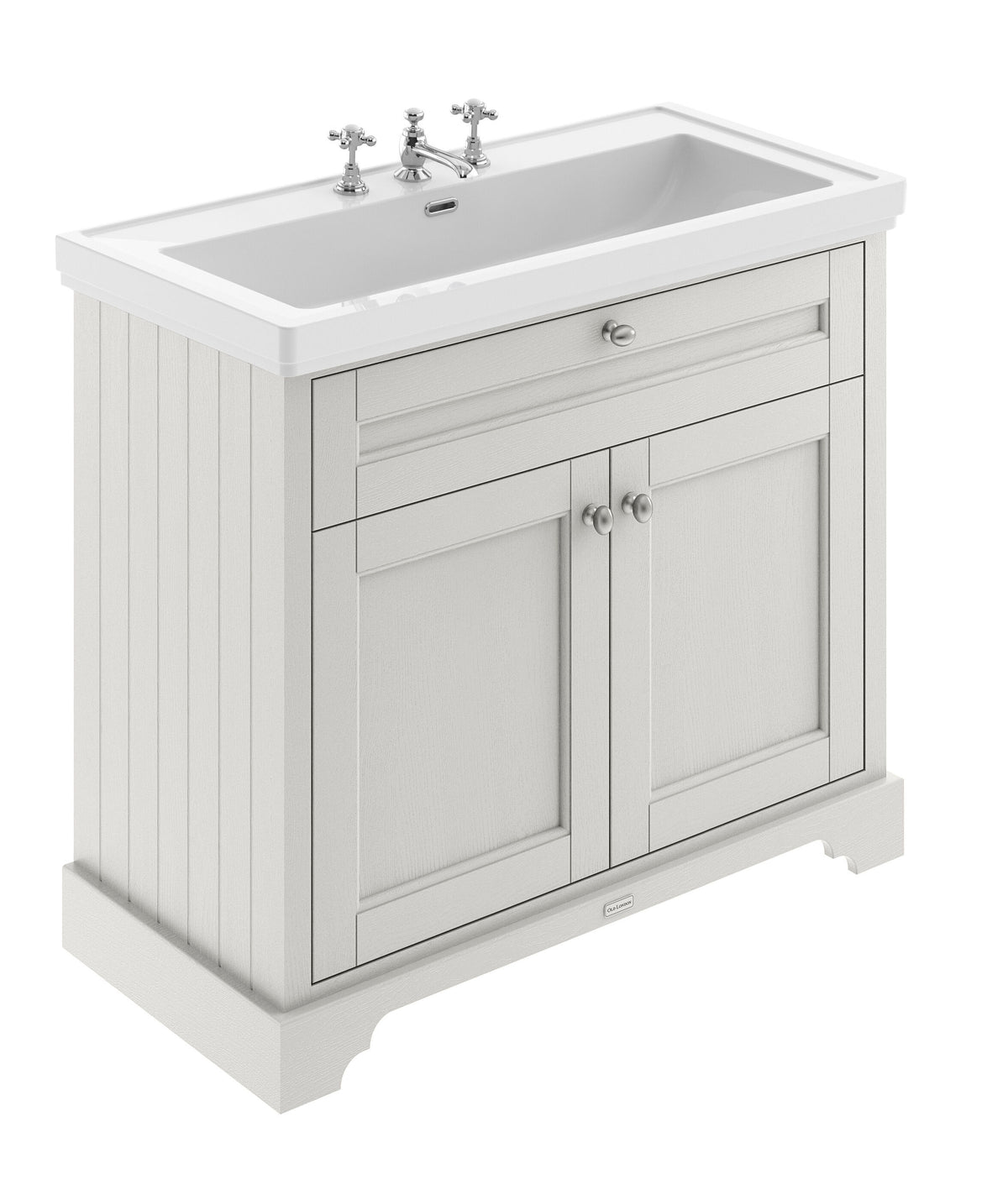 Old London 1000mm 2 Door Floor Standing Vanity Unit With 3 Tap Holes Fireclay Basin