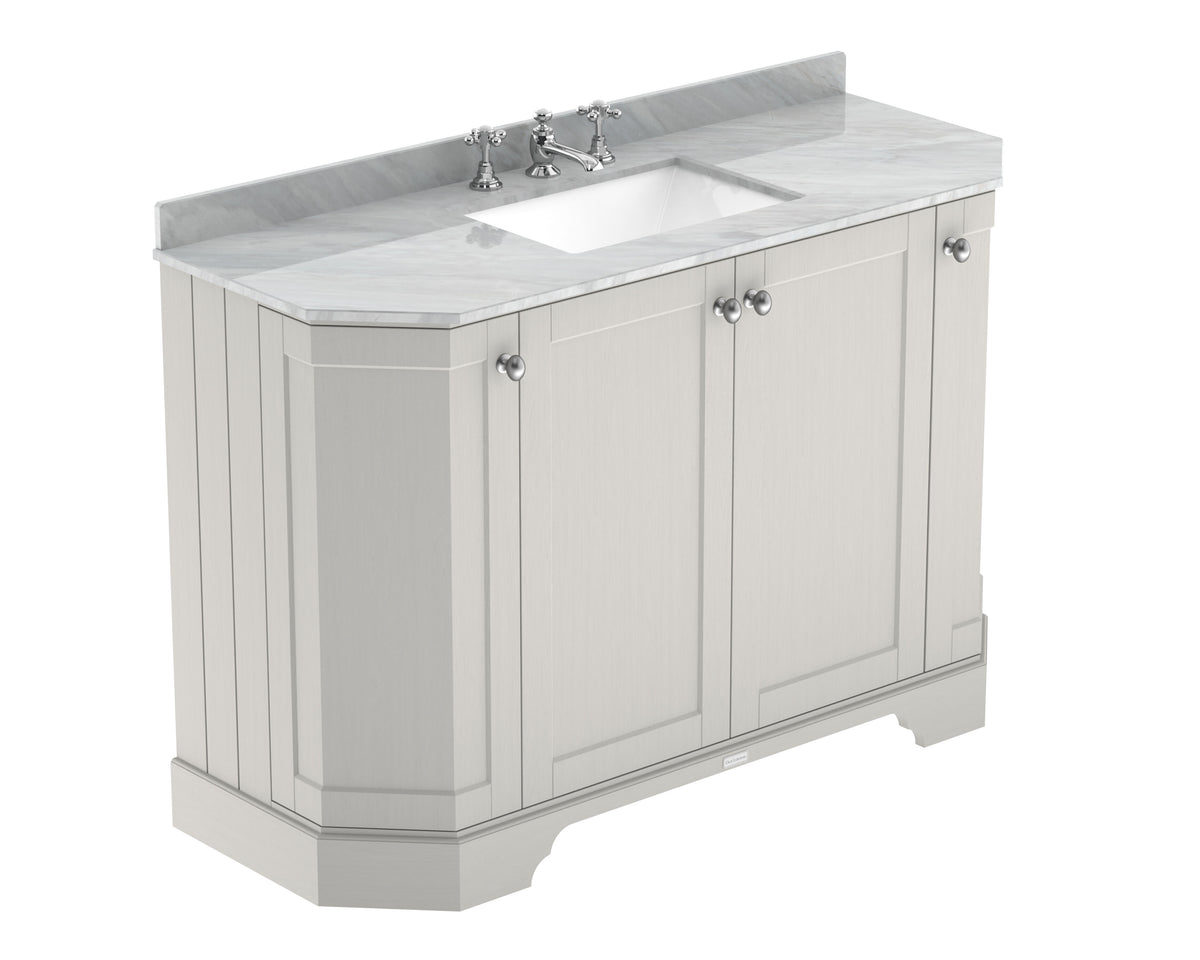Old London 1200mm 4 Door Floor Standing Angled Vanity Unit With 3 Tap Holes Grey Marble Basin