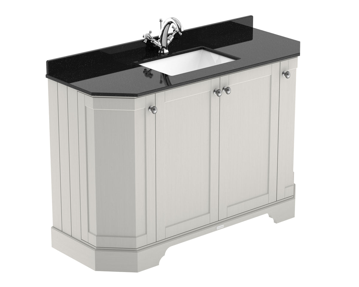 Old London 1200mm 4 Door Floor Standing Angled Vanity Unit With 1 Tap Hole Black Marble Basin
