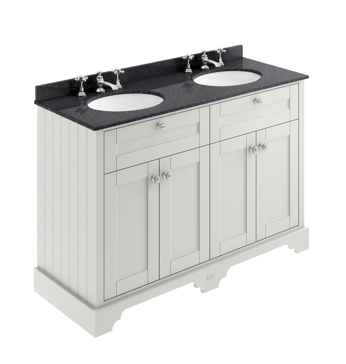 Old London 1200mm 4 Door Floor Standing Cabinet With 6 Tap Holes Twin Black Marble Basin