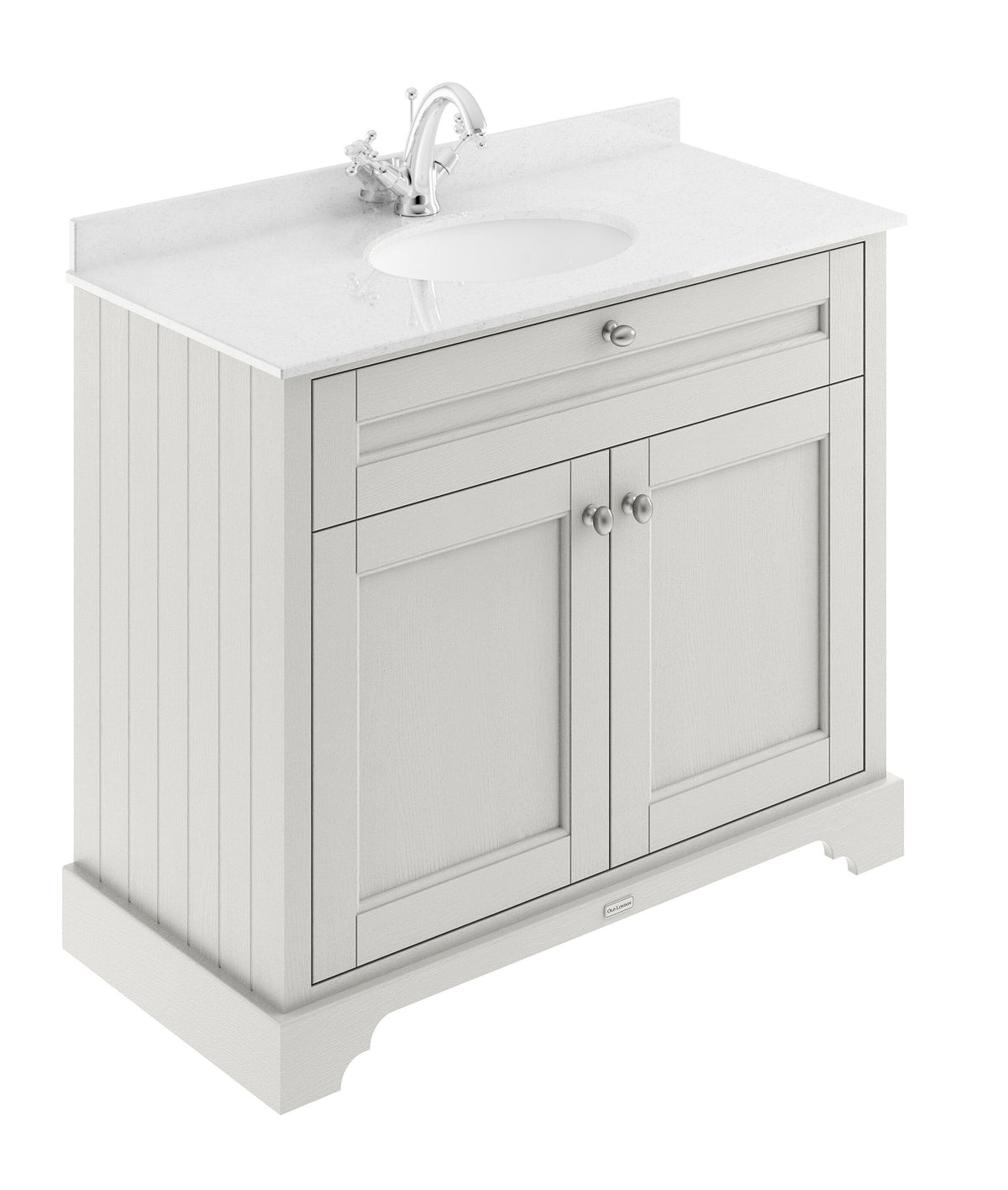 Old London 1000mm 2 Door Floor Standing Cabinet With 1 Tap Hole Marble Basin