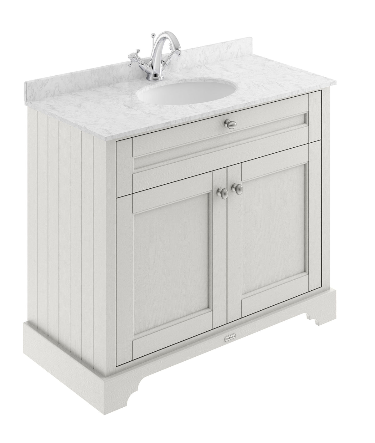 Old London 1000mm 2 Door Floor Standing Cabinet With 1 Tap Hole Marble Basin