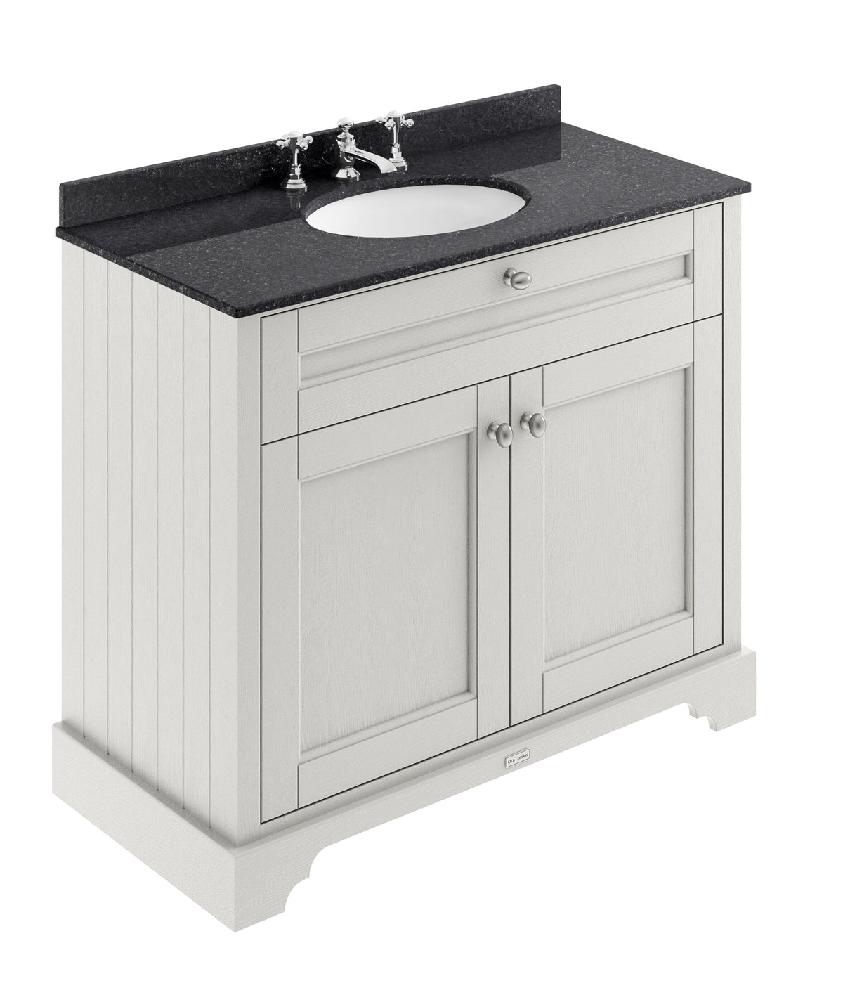 Old London 1000mm 2 Door Floor Standing Cabinet With 3 Tap Holes Marble Basin