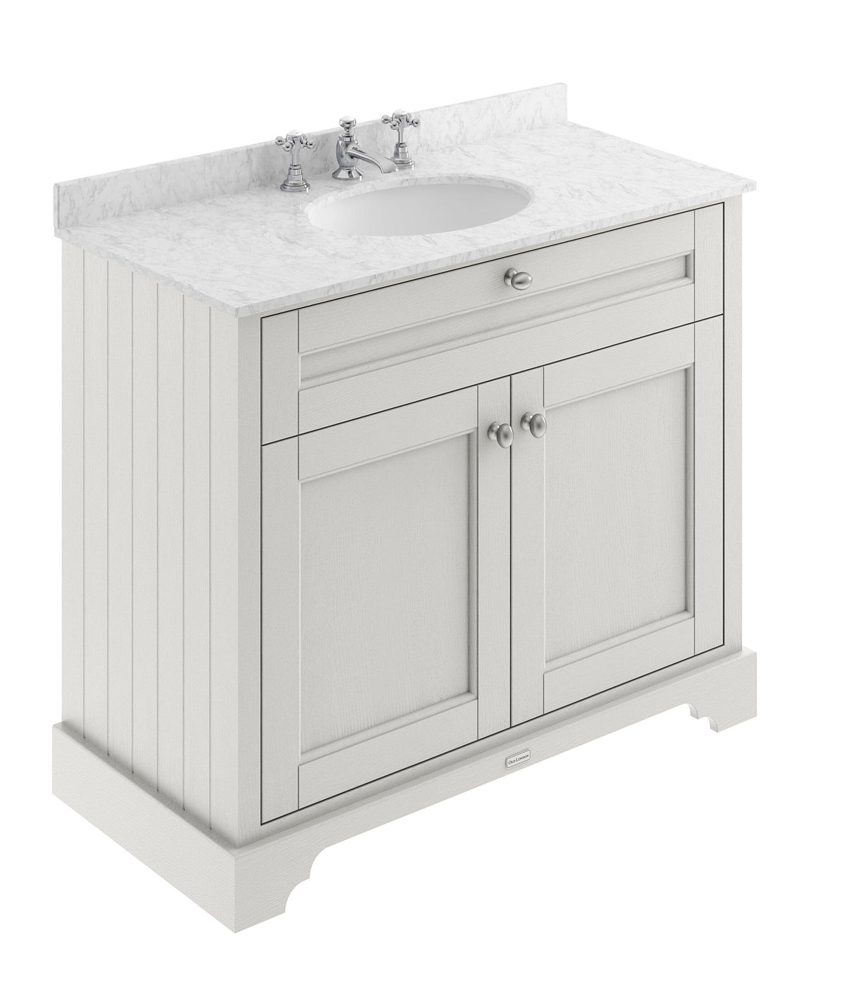 Old London 1000mm 2 Door Floor Standing Cabinet With 3 Tap Holes Marble Basin
