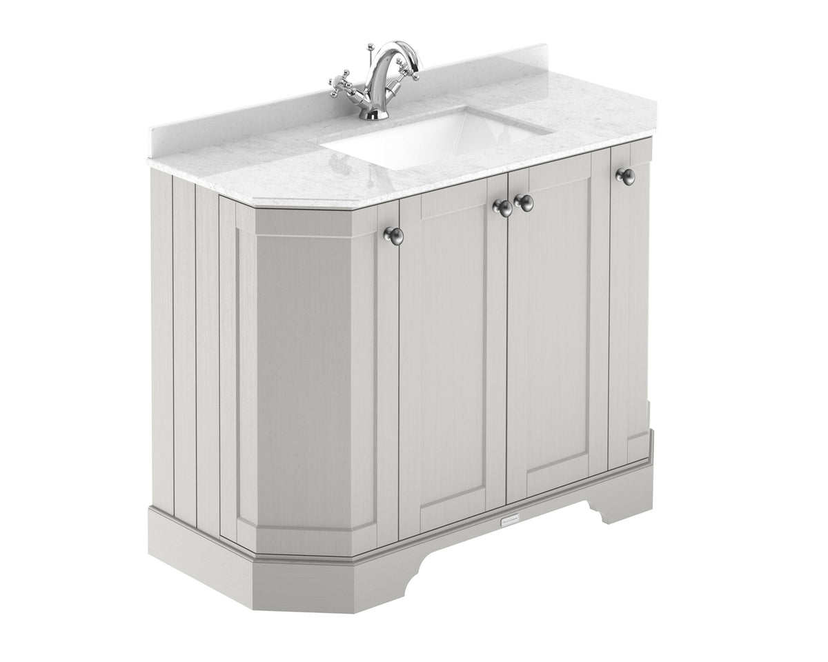 Old London 1000mm 4 Door Floor Standing Angled Vanity Unit With 1 Tap Hole Marble Basin
