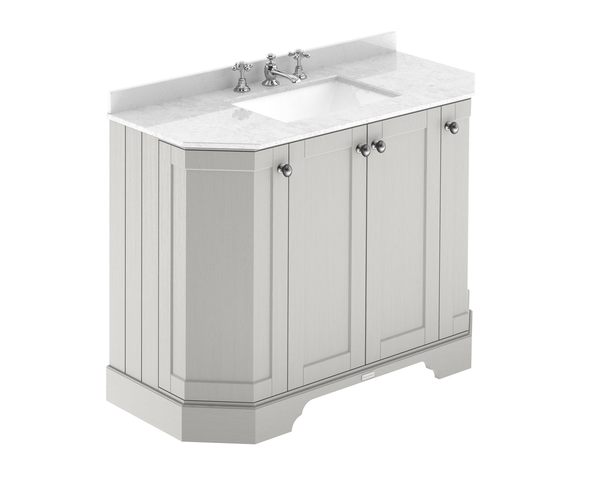 Old London 1000mm 4 Door Floor Standing Angled Vanity Unit With 3 Tap Holes Marble Basin