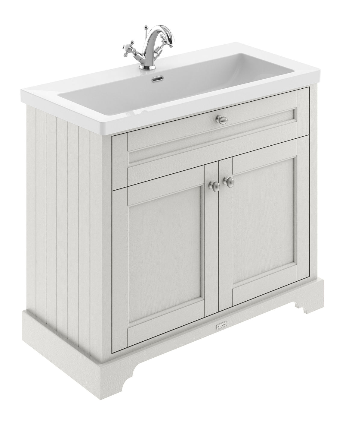 Old London 1000mm 2 Door Floor Standing Vanity Unit With 1 Tap Hole Fireclay Basin