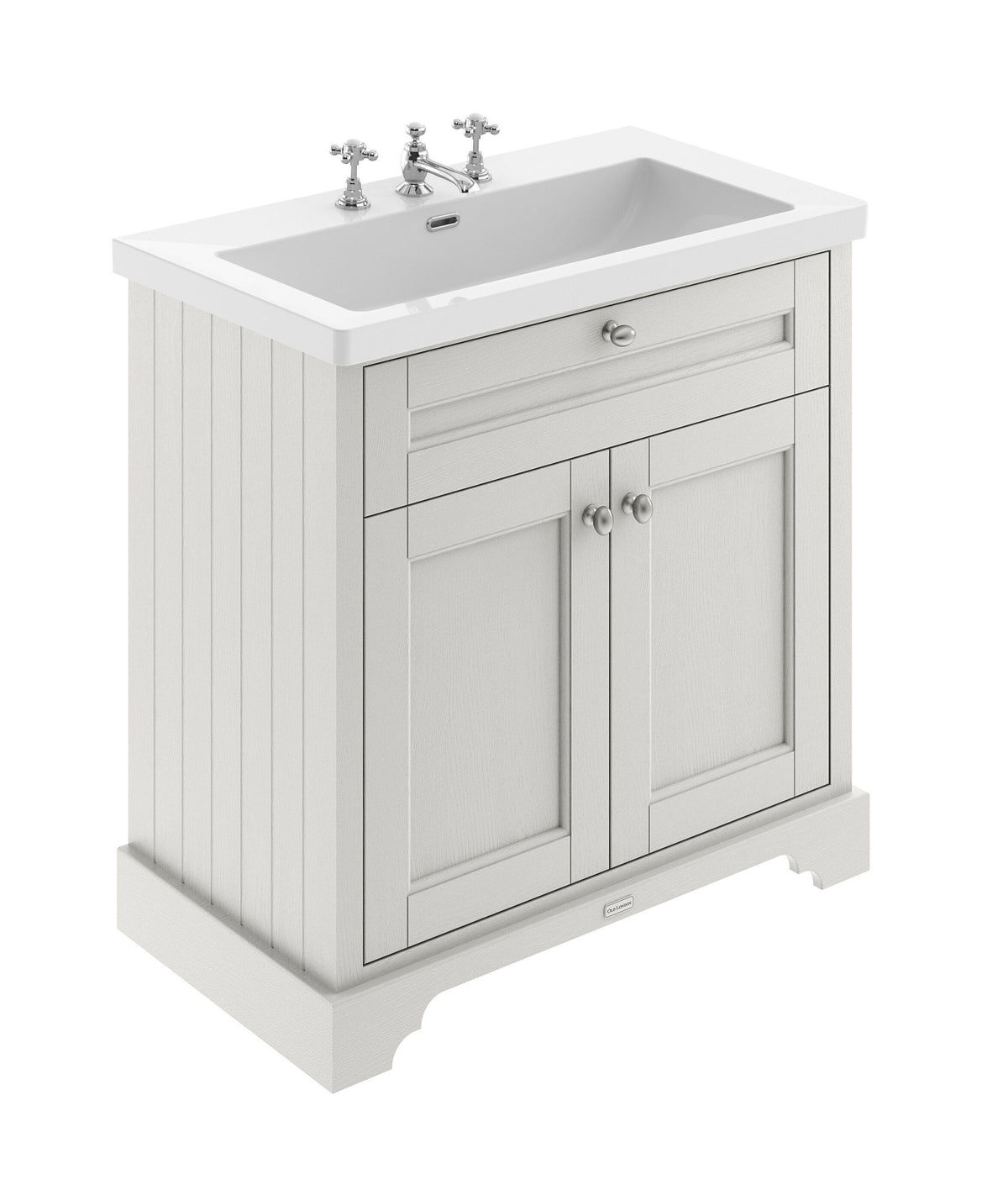 Old London 800mm 2 Door Floor Standing Vanity Unit With 3 Tap Holes Fireclay Basin