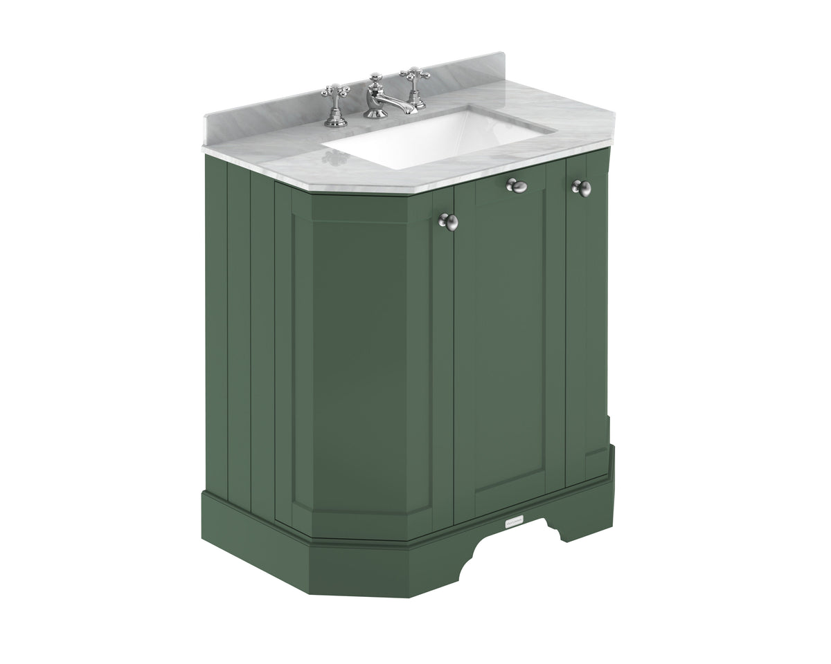 Old London 750mm 3 Door Floor Standing Angled Vanity Unit With 3 Tap Holes Marble Basin