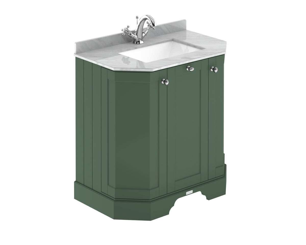 Old London 750mm 3 Door Floor Standing Angled Vanity Unit With 1 Tap Hole Marble Basin