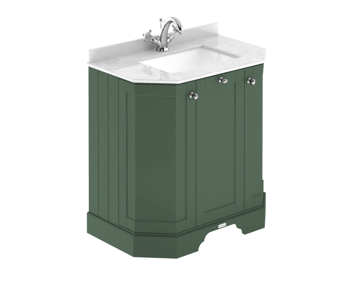 Old London 750mm 3 Door Floor Standing Angled Vanity Unit With 1 Tap Hole Marble Basin