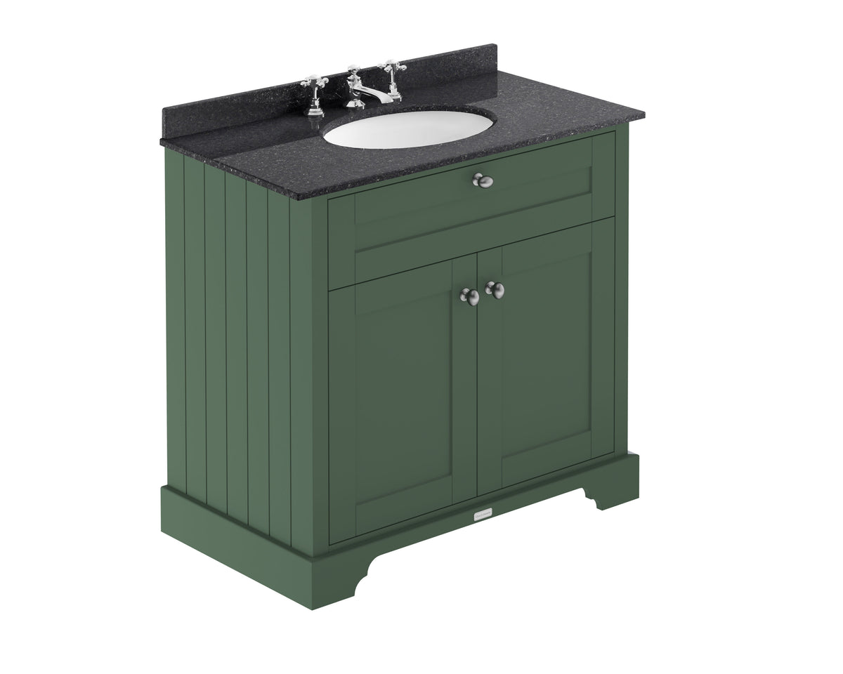Old London 800mm 2 Door Floor Standing Cabinet With 3 Tap Holes Marble Basin