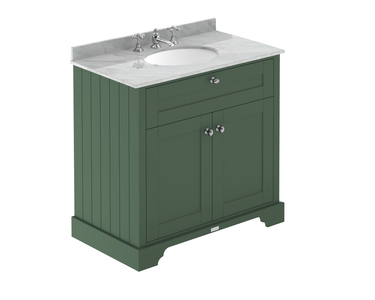 Old London 800mm 2 Door Floor Standing Cabinet With 3 Tap Holes Marble Basin